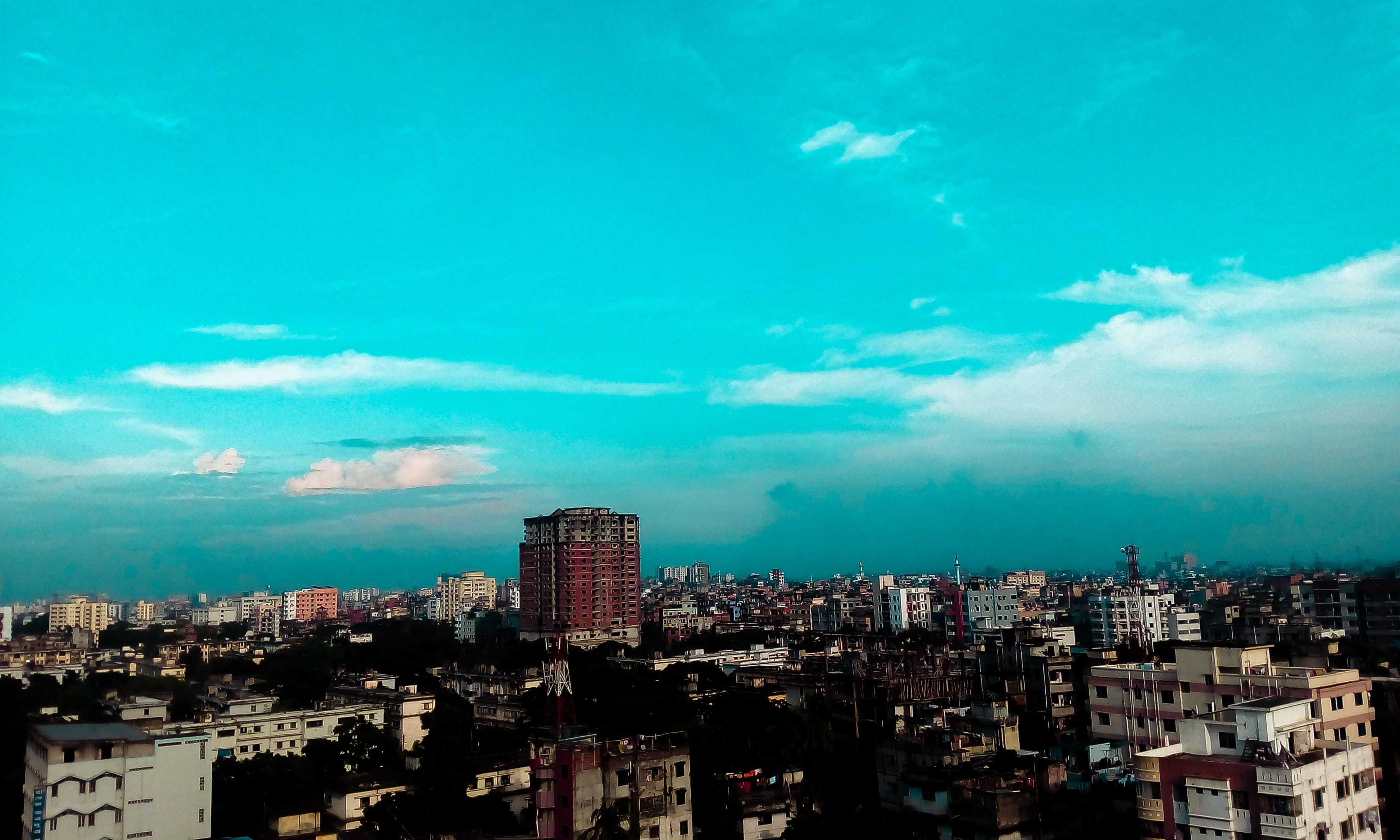 blue, outdoors, crowd, cityscape, cloud - sky, architecture, dhaka, built structure, 2K, apartment, office building exterior, day, crowded, building exterior, HD Wallpaper