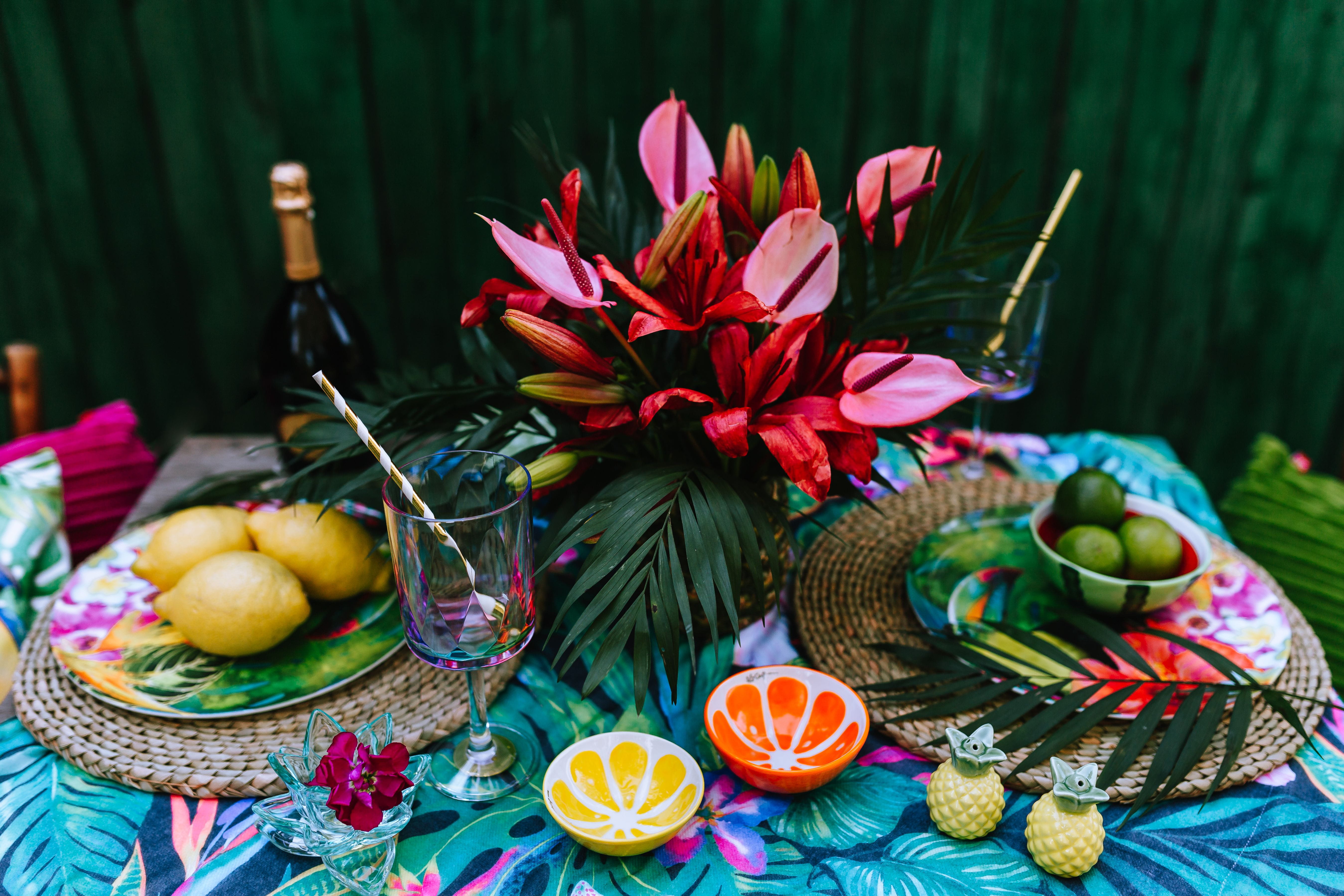 celebration, glass, flowering plant, cultures, table, fruit, freshness, exotic, sunny, 5K, garden, wineglass, green, plant, tropical, holiday, summer, HD Wallpaper