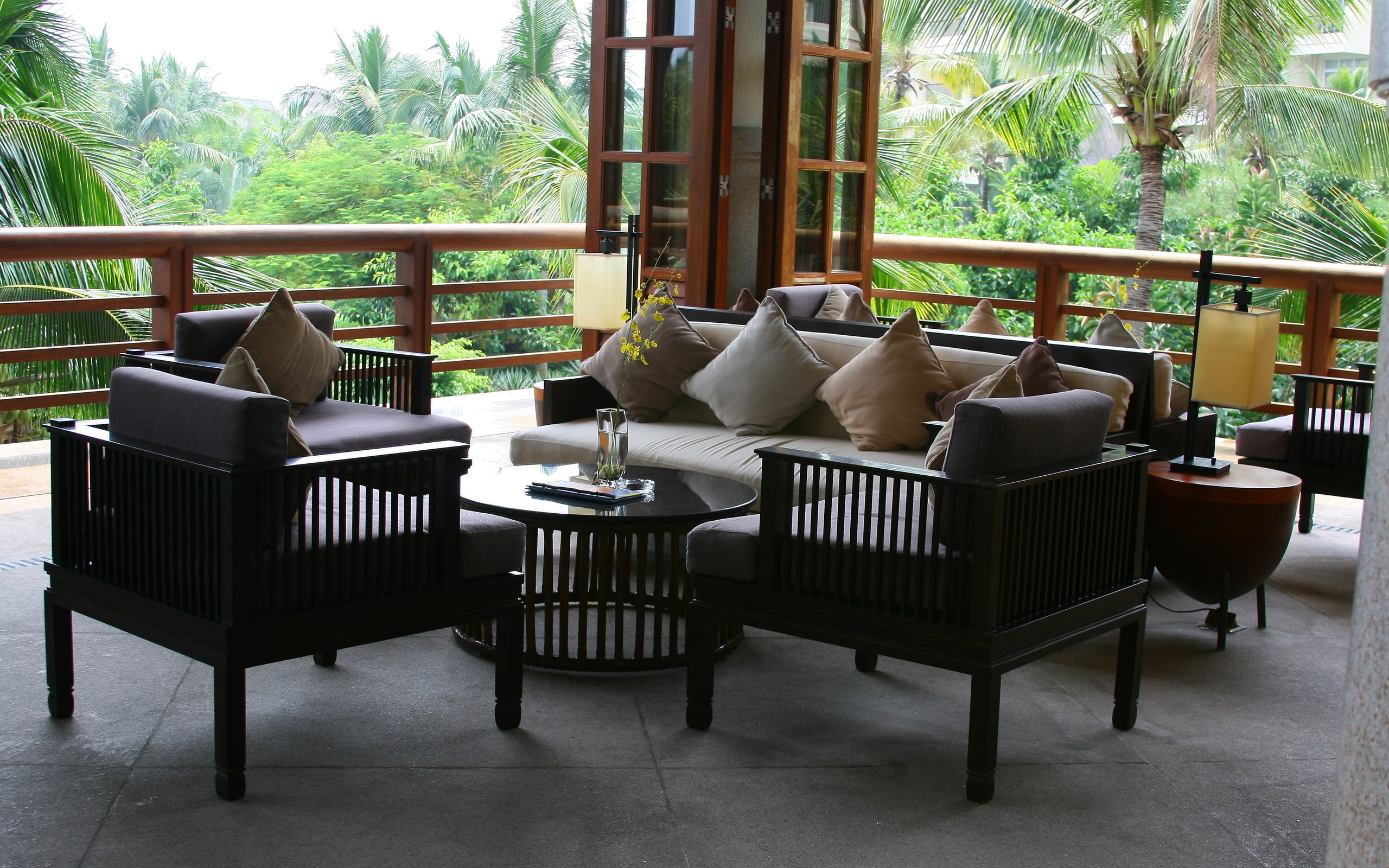three, 2K, chairs, room, table, furniture, coffee, balcony, round, terrace, sofa, HD Wallpaper