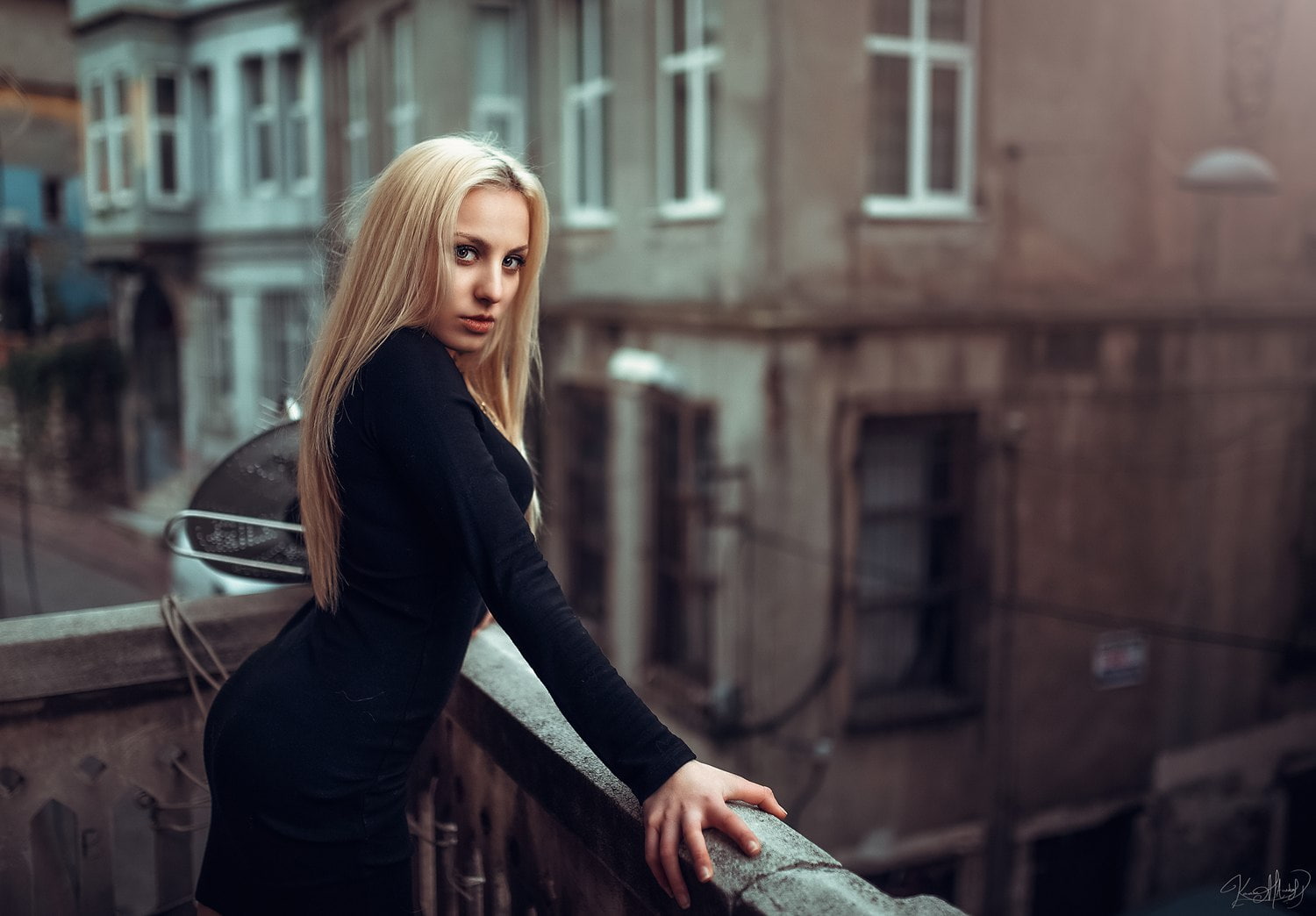 blonde, 720P, balcony, Kaan Altindal, long hair, women, HD Wallpaper