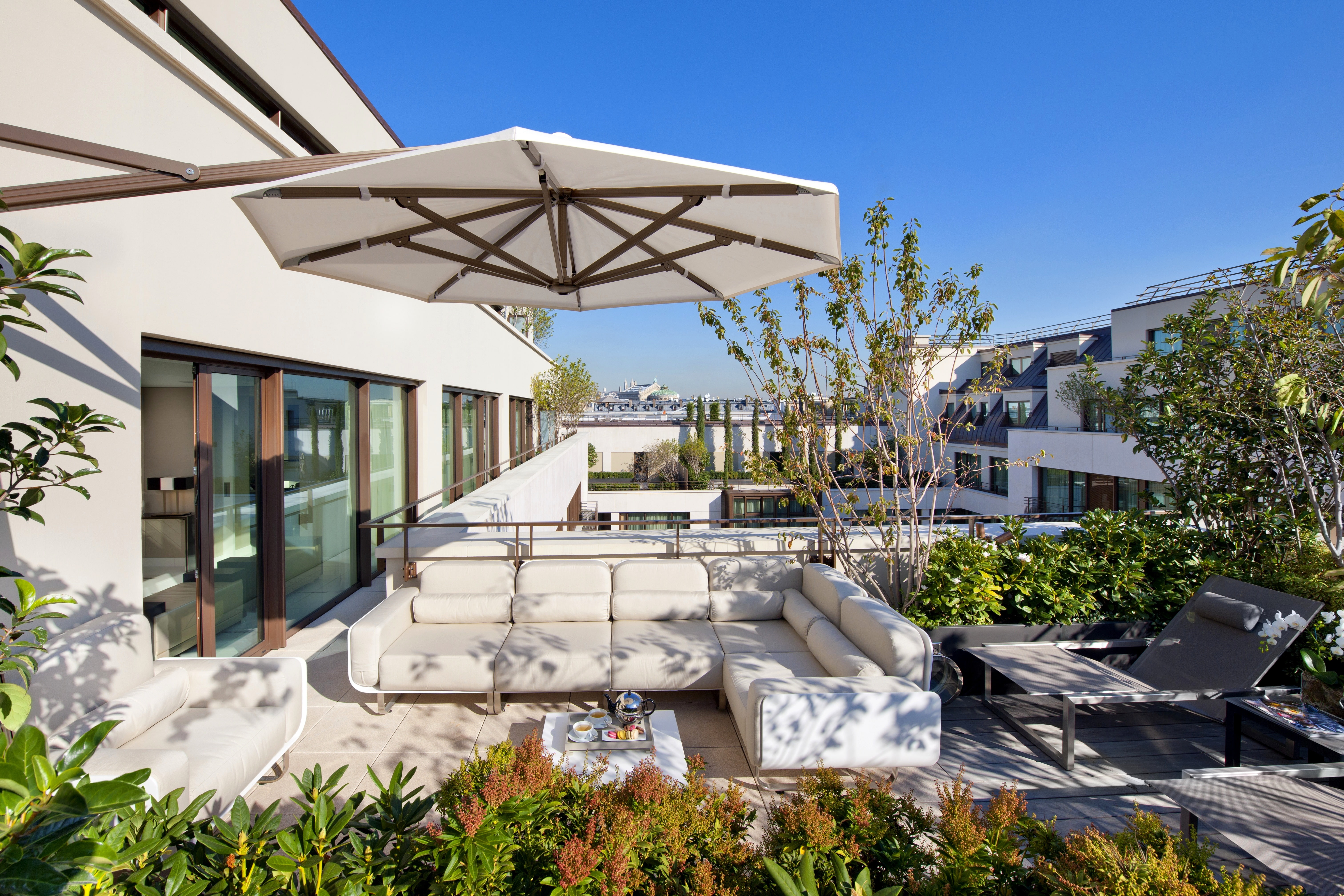 interior, white, trees, exterior, sofa, 5K, couch, penthouse, table, flowers, Breakfast, canopy, HD Wallpaper