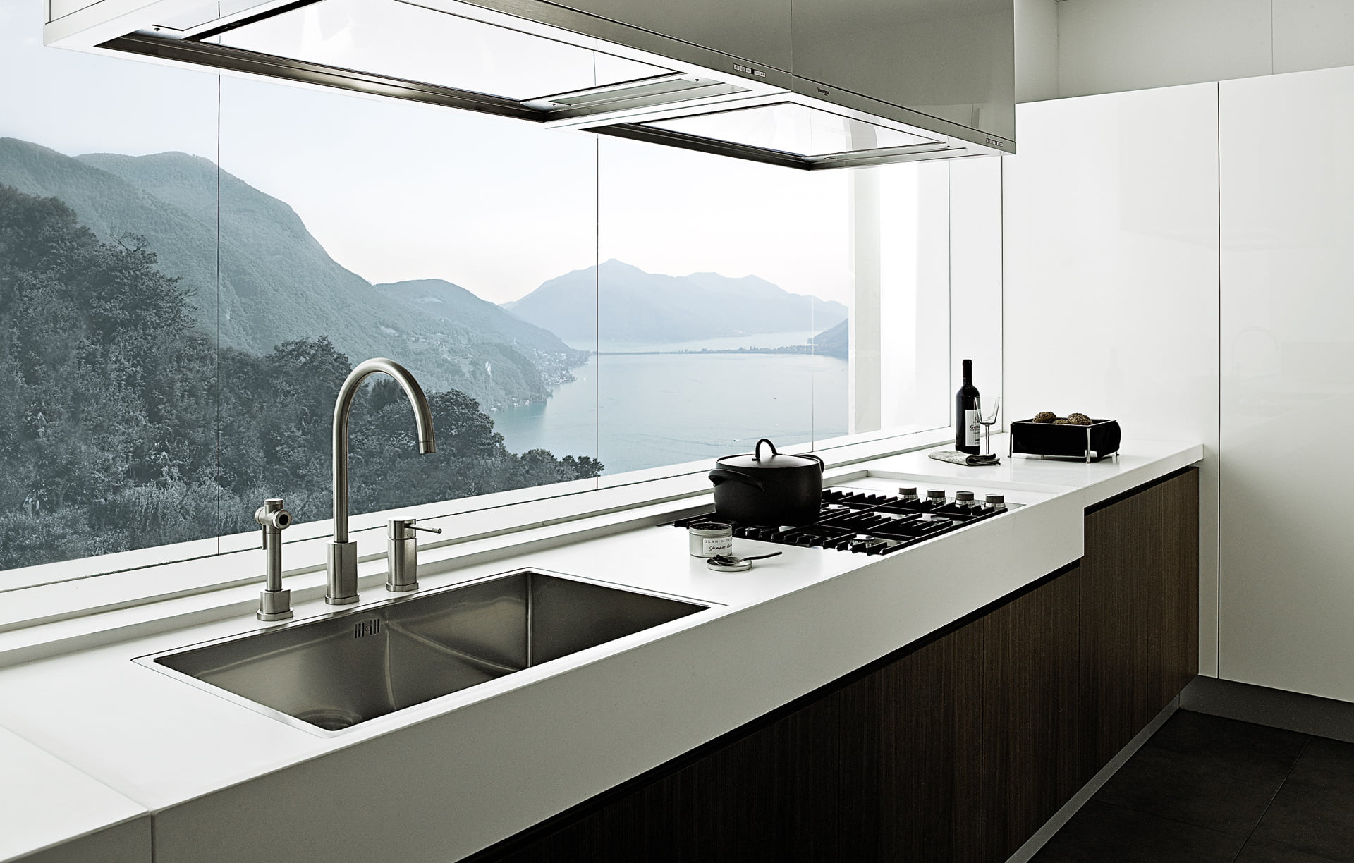 kitchen, modern, marble, domestic Room, wide, domestic Kitchen, domestic Life, mountain, apartment, window, stove, new, elegance, mansion, sink, indoors, HD Wallpaper