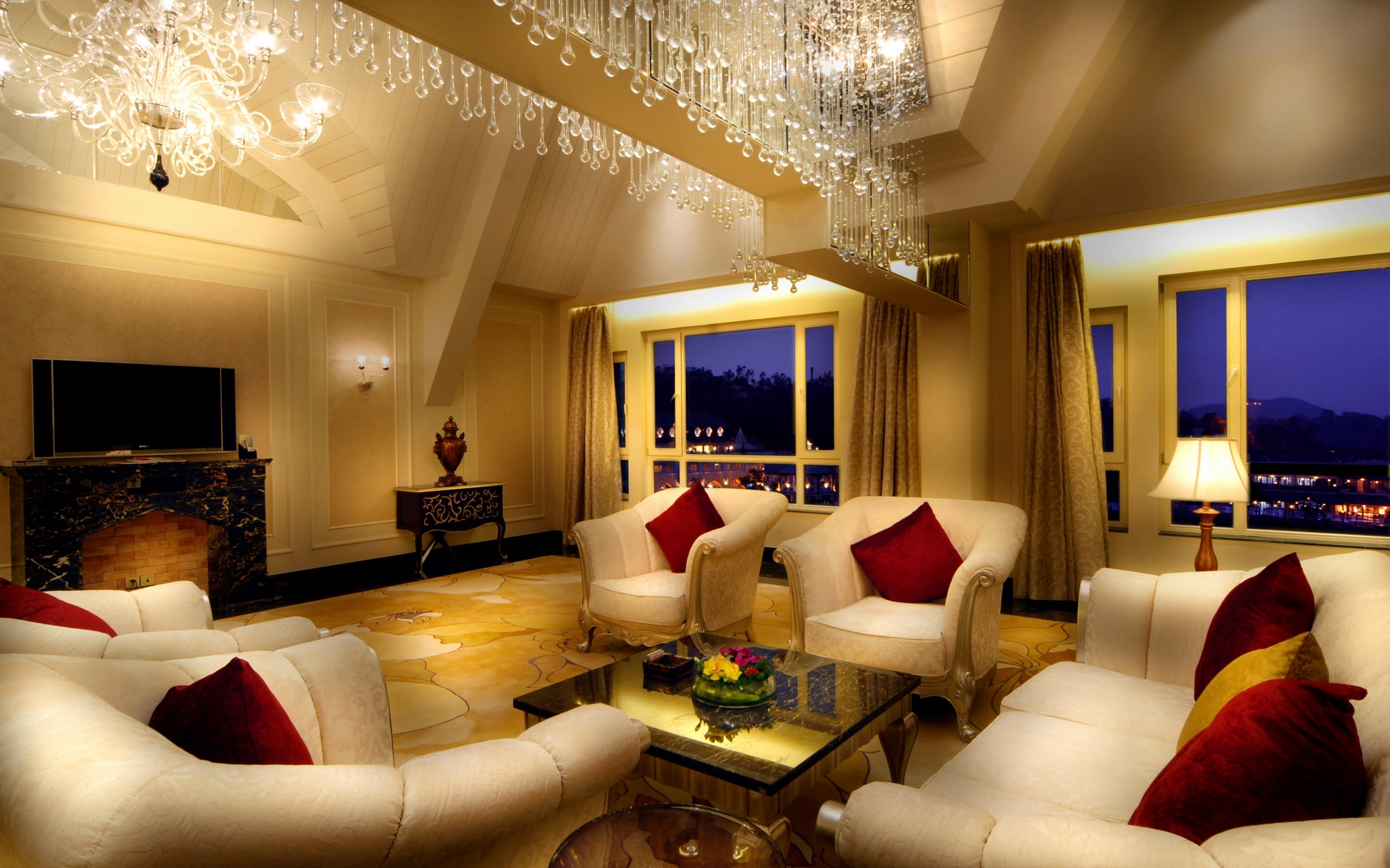 home interior, elegance, suede, modern, style, beige, home showcase interior, stuffed, furniture, elegant, luxury, crystal, red, illuminated, Room, sofa, HD Wallpaper