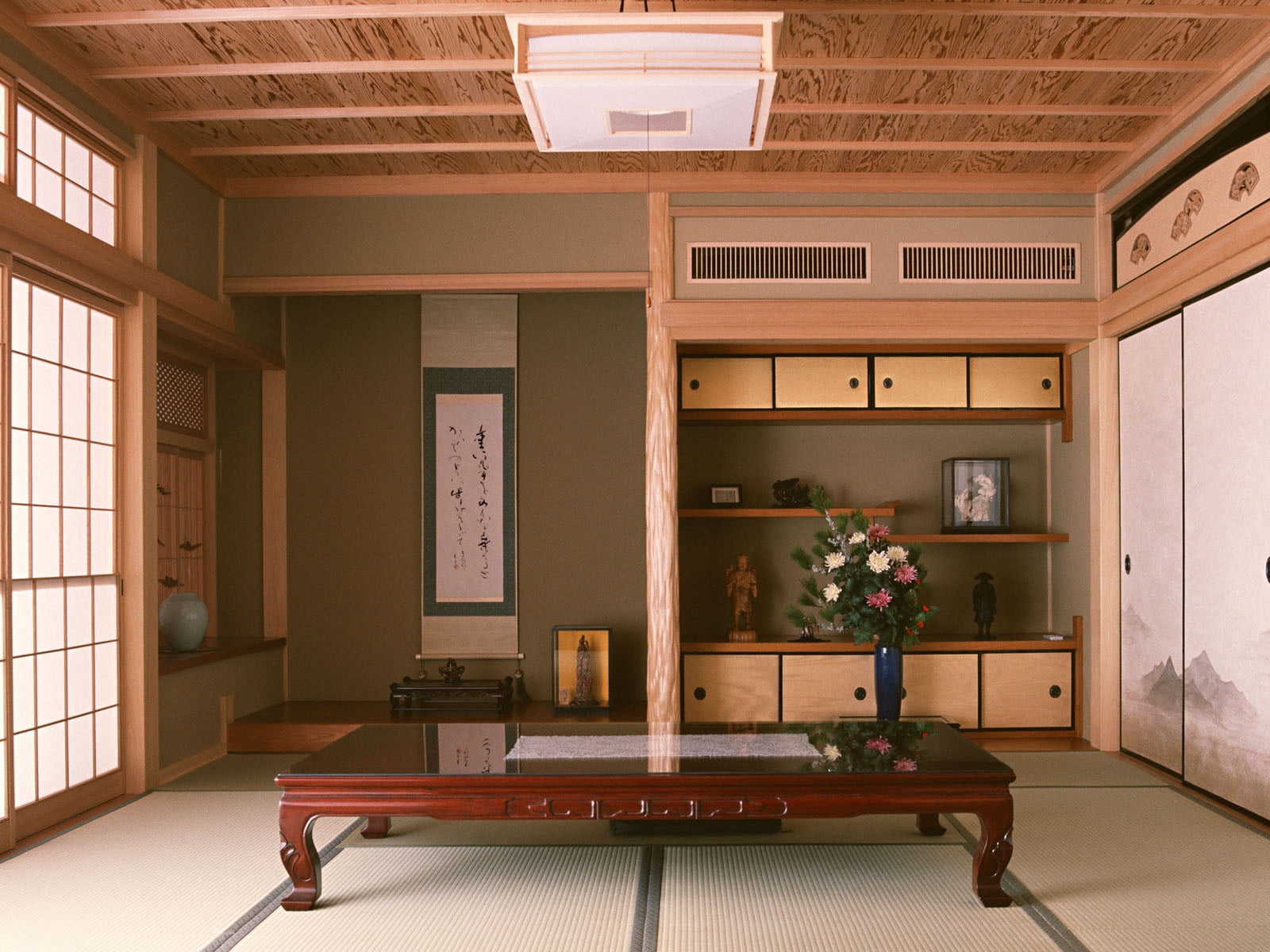 indoors, 720P, illuminated, elegance, flooring, japan, absence, rectangular, lighting equipment, japanese Culture, modern, window, decor, home, no People, HD Wallpaper