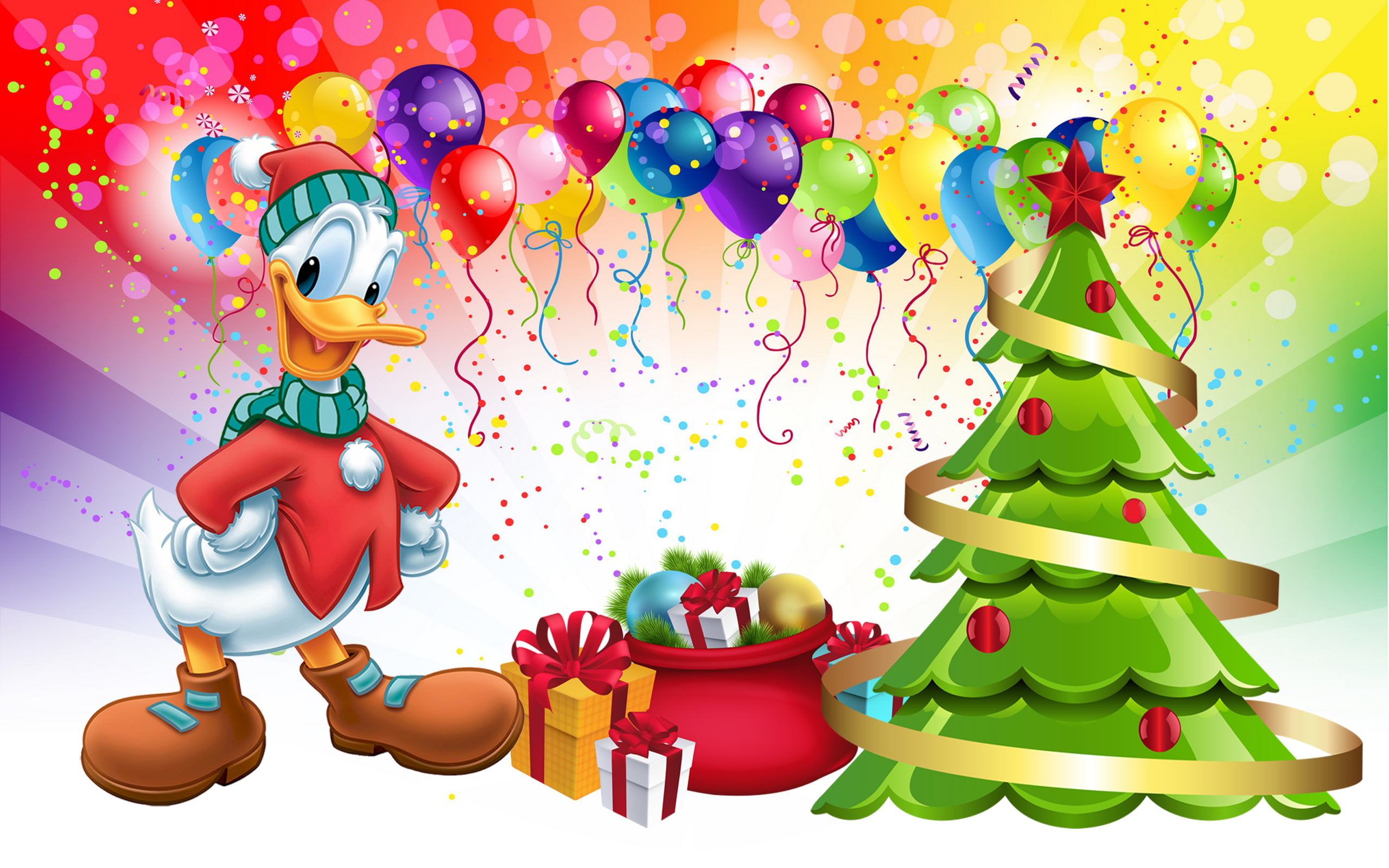 duck, tree, christmas, 2K, desktop, hd, tablet, mobile, pc, gifts, donald, HD Wallpaper