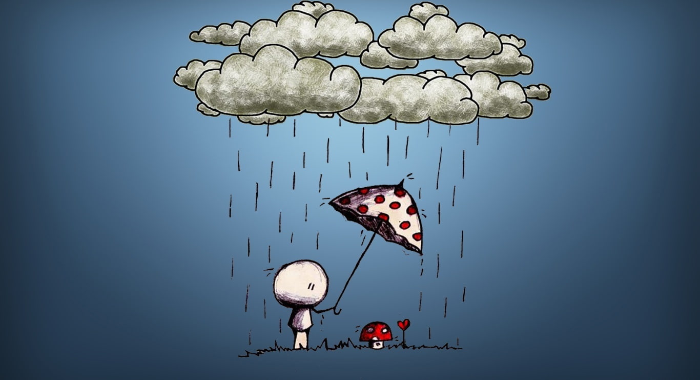 cloud - sky, umbrella, fantasy, reflection, story, Funny, sea, holding, love story, blue background, colored background, copy space, studio shot, digital composite, HD Wallpaper