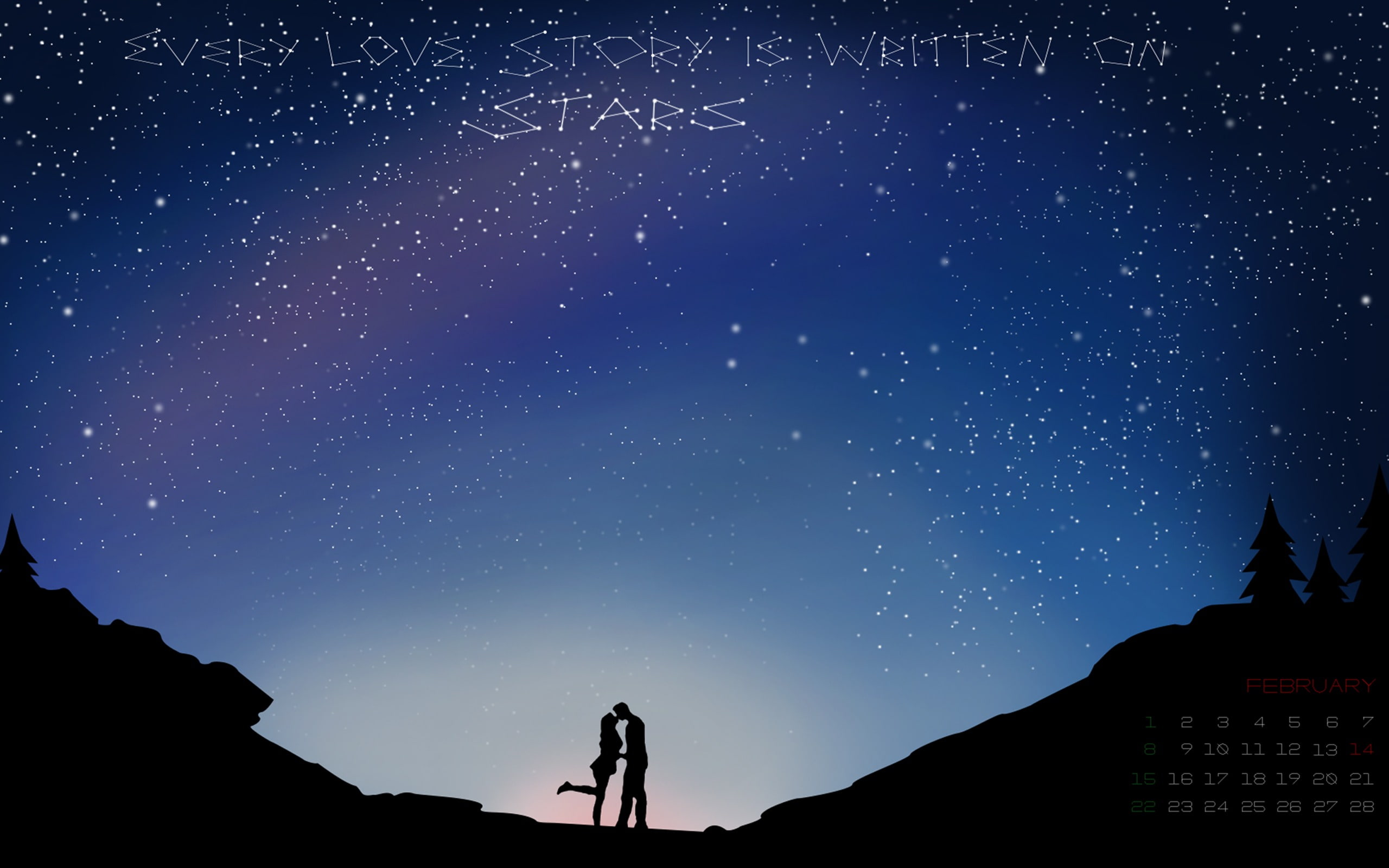 kissing, night, nature, story, outdoors, stars, silhouette, love, space, scenics - nature, leisure activity, infinity, february, sky, galaxy, milky way, HD Wallpaper