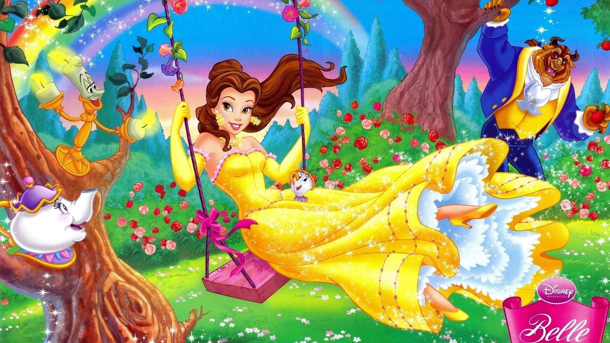 2K, Lumiere, 2560x1440, Beast, belle, Beauty and the Beast, Chip, Mrs. Potts, cartoon, HD Wallpaper