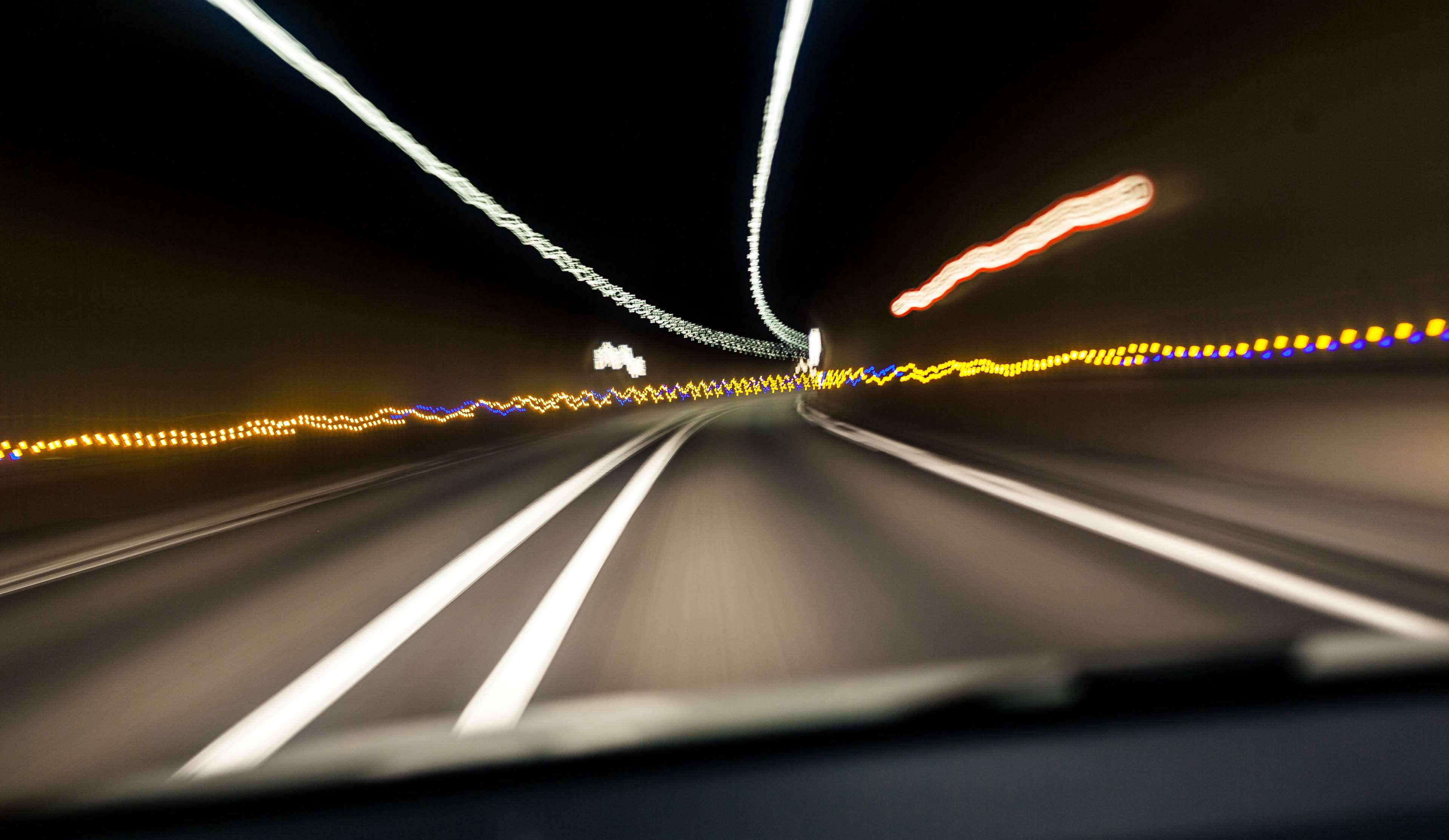 lightpaint, car, lamps, 4K, lights, lampes, speed, tunnel, road, andorra, night, voiture, lightpainting, route, andorre, vitesse, lumieres, HD Wallpaper