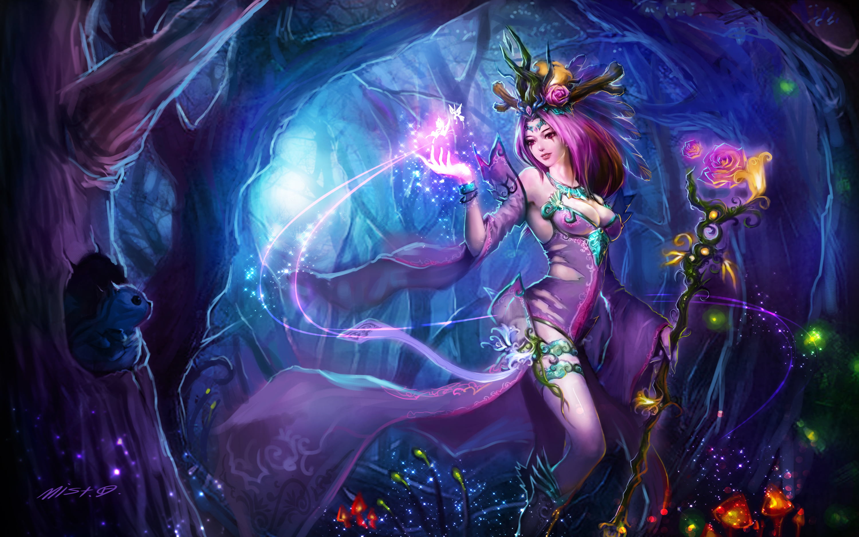 magic, clothing, women, colorful, human representation, digital composite, multi colored, nature, one person, hd, rose, wizard, glowing, creativity, HD Wallpaper