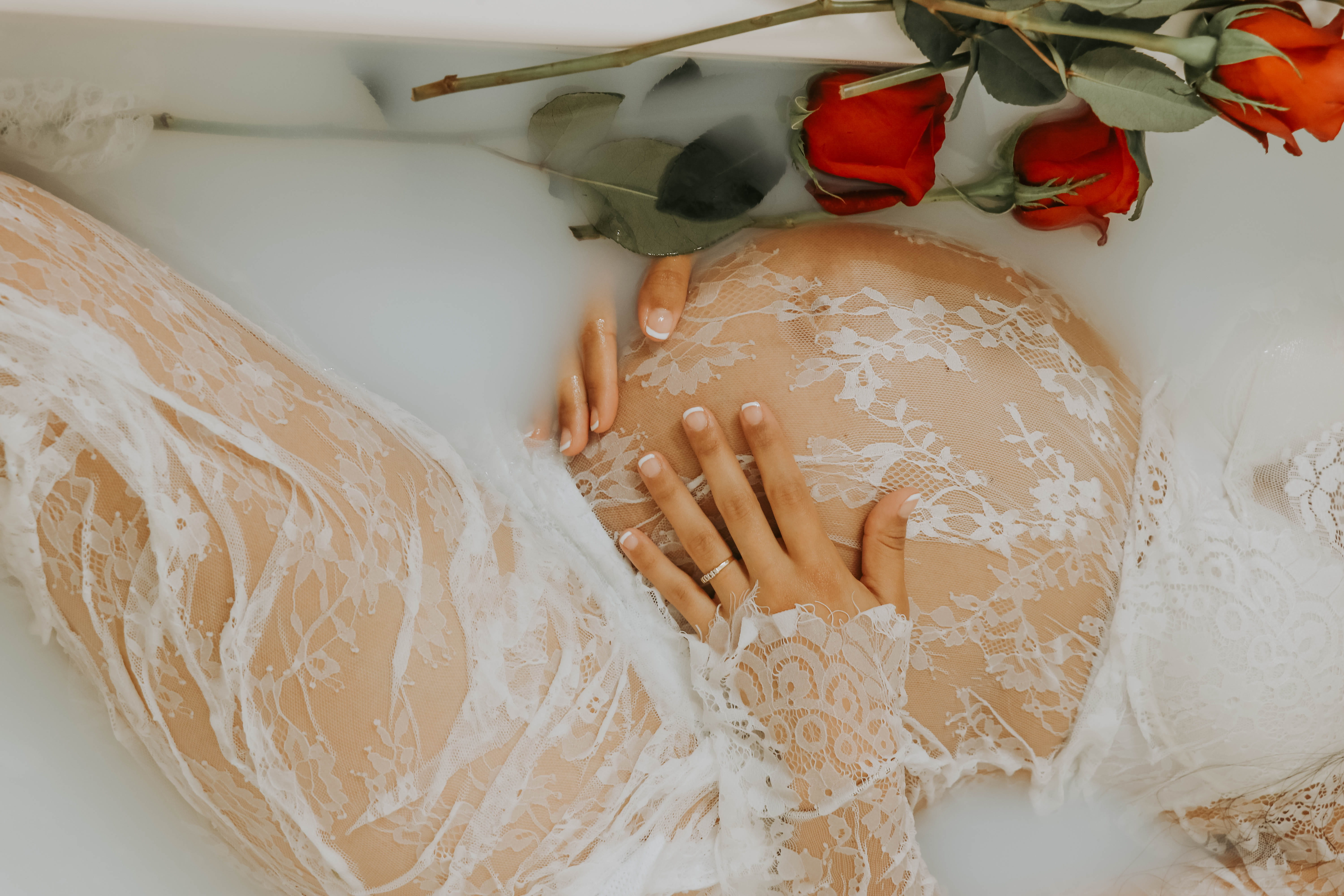bride, elegance, photography, celebration, women, people, one Person, rose, bathtub, pregnant, lifestyles, art, 5K, pregnancy, milkbath, bath, magical, HD Wallpaper