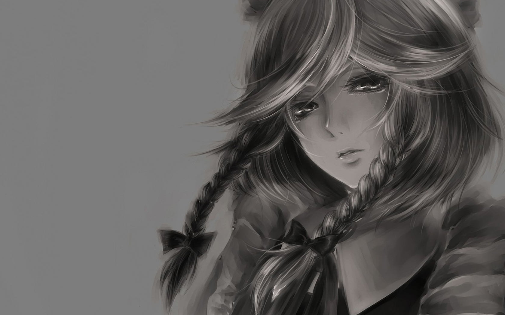 bangs, monochrome, studio shot, anime, headshot, portrait, beautiful woman, hairstyle, adult, indoors, women, lifestyles, Izayoi Sakuya, leisure activity, HD Wallpaper