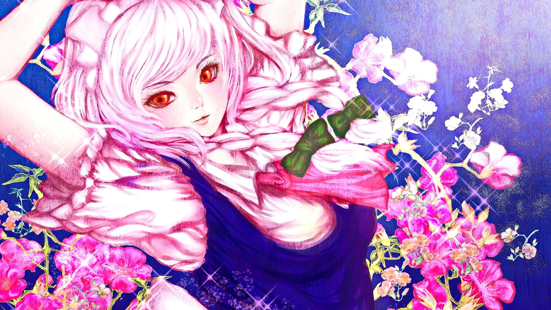 plant, one person, fragility, 1080P, flower head, beauty in nature, human face, Izayoi Sakuya, leisure activity, petal, high angle view, real people, flower arrangement, HD Wallpaper