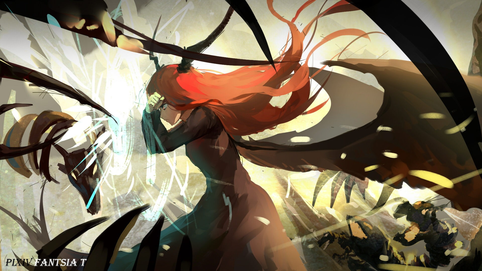 1080P, anime, redhead, pixiv fantasia, scene, fantasia, pixiv, HD Wallpaper
