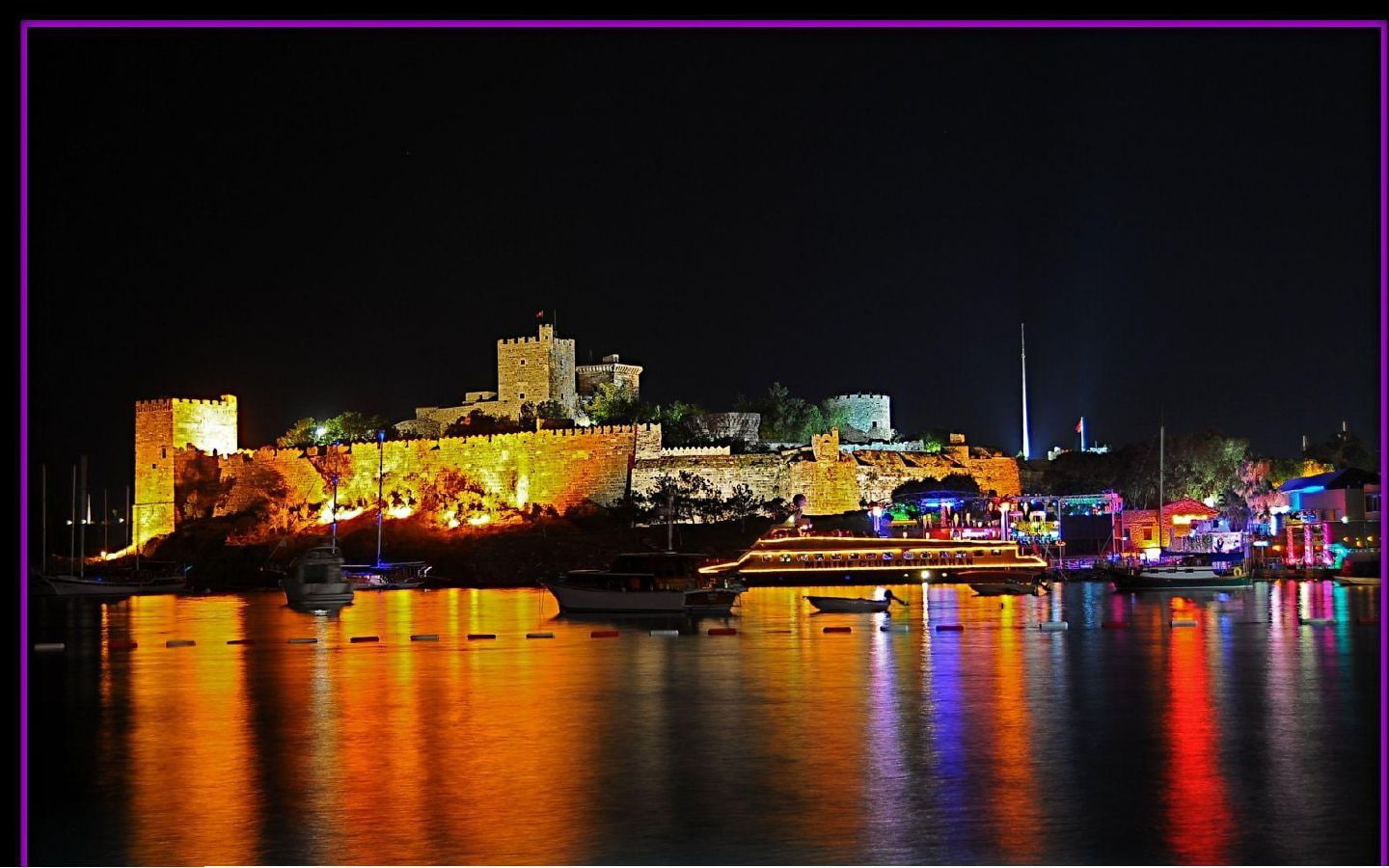 art, beaches, Castle, night, Bodrum, nature, turkiye, 720P, hd, HD Wallpaper