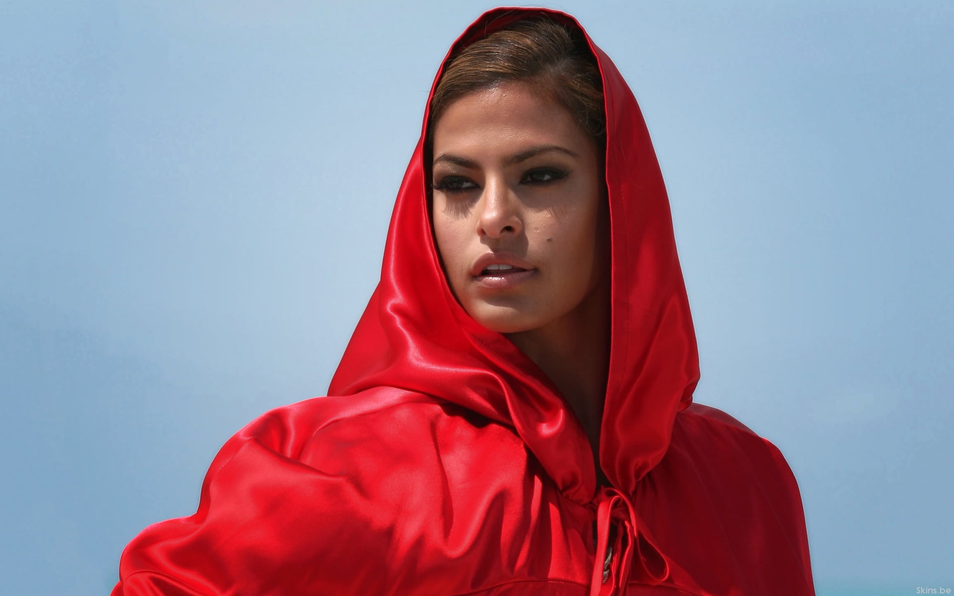 Eva Mendes, headscarf, hairstyle, portrait, hijab, real people, hood - clothing, one person, adult, veil, contemplation, red, looking at camera, lifestyles, HD Wallpaper