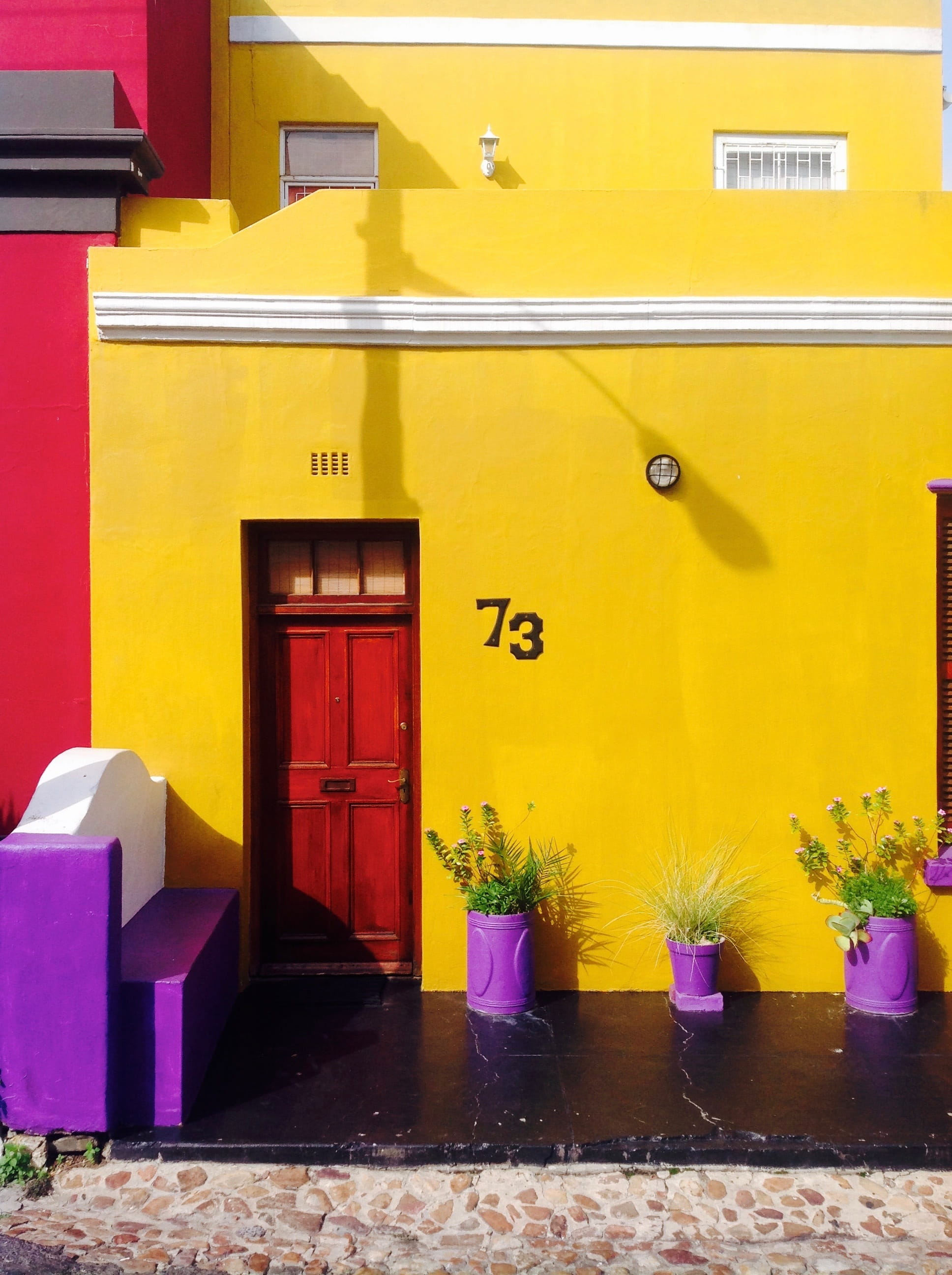 multi colored, nature, urban Scene, outdoors, pink, window, paint, architecture, 2K, cape, protection, Colourful, day, text, plant, Yellow, heritage, pink color, Phone HD Wallpaper