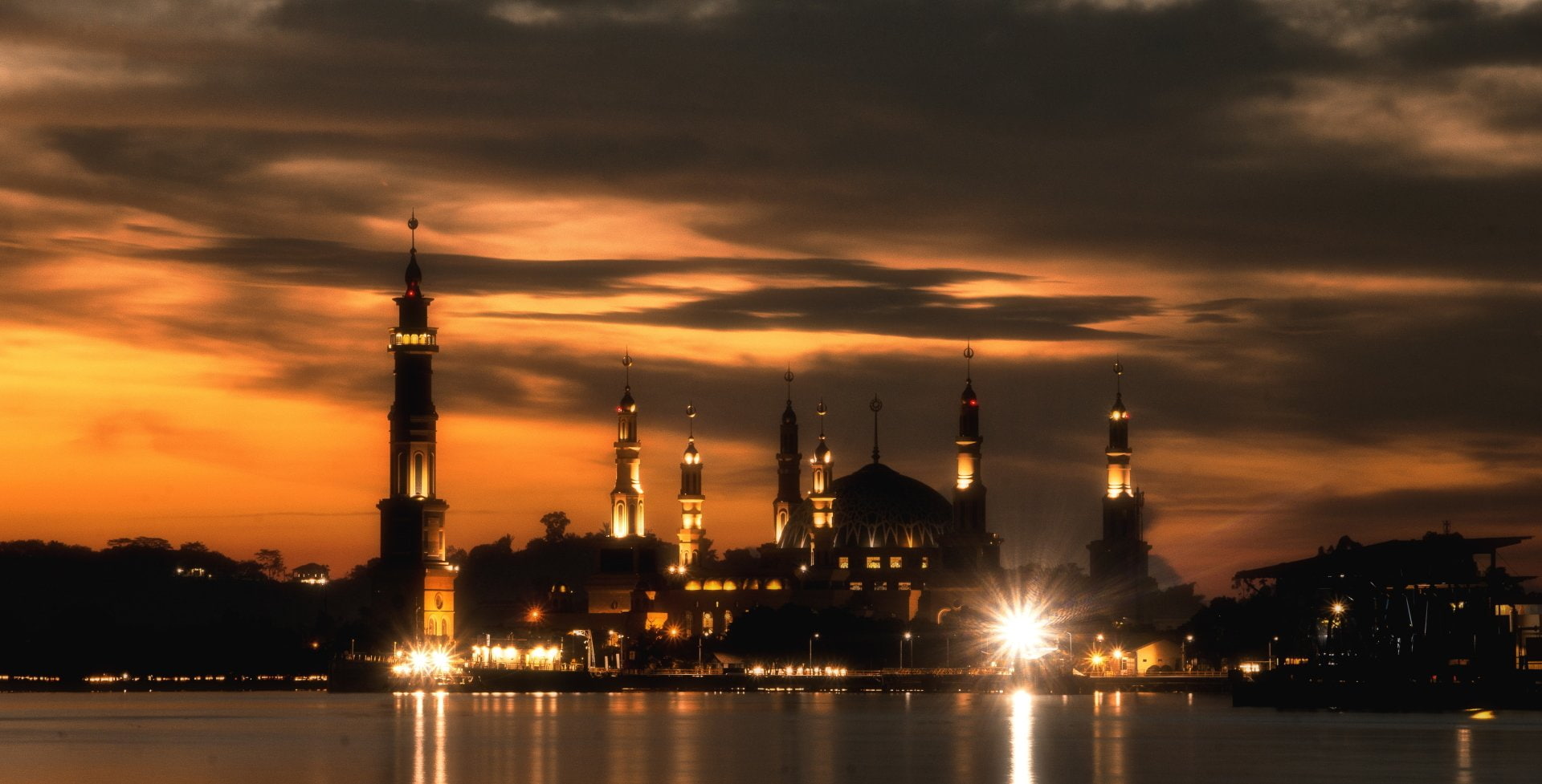 Borneo, Islam, East Kalimantan Province, Night, 1080P, Indonesia, Samarindra, Samarinda Islamic Center, Religious, HD Wallpaper