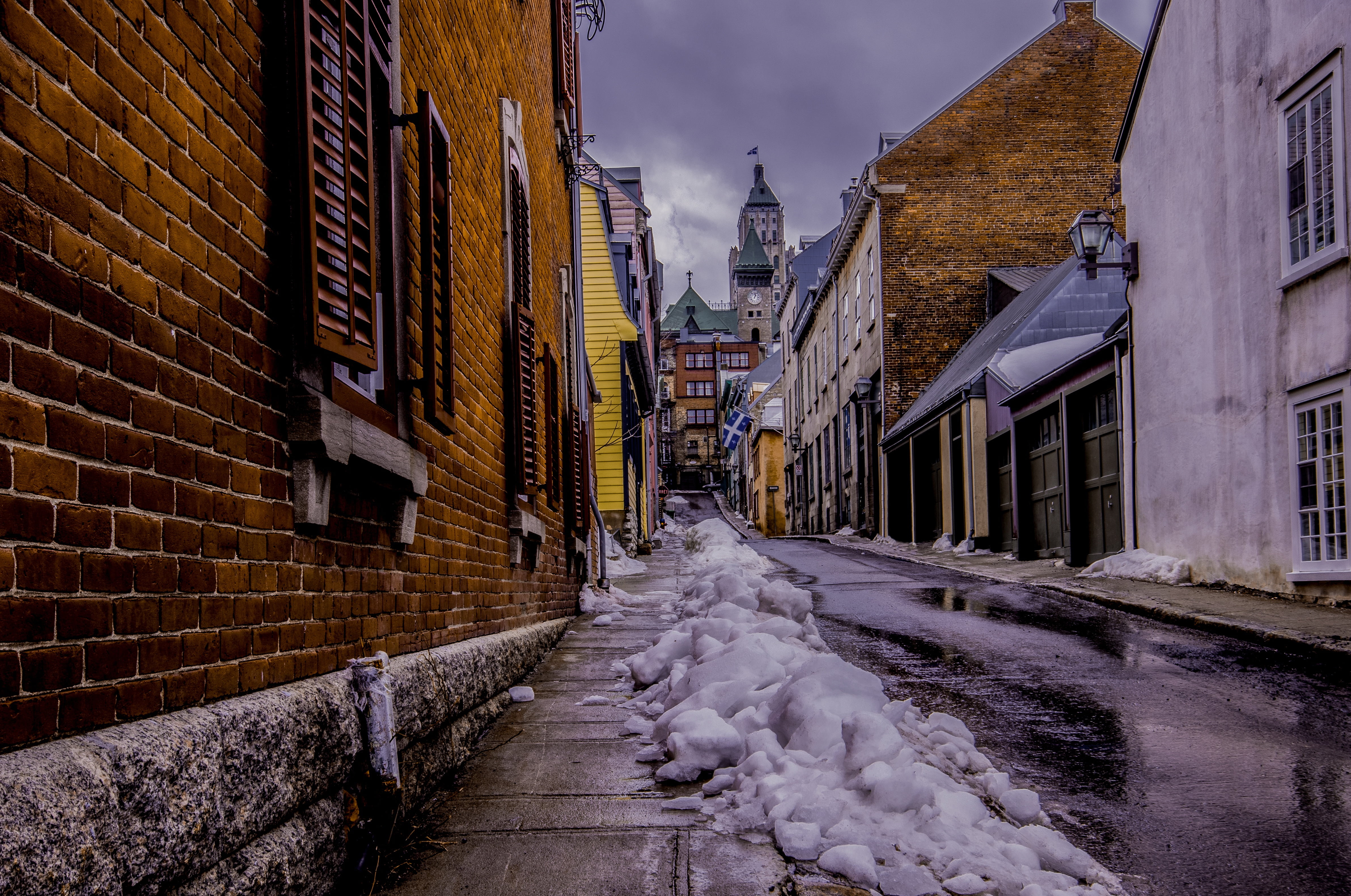 city, built structure, nature, concrete, lane, pierre, outdoors, antique, residential district, night, cold temperature, road, ice, the way forward, white, HD Wallpaper