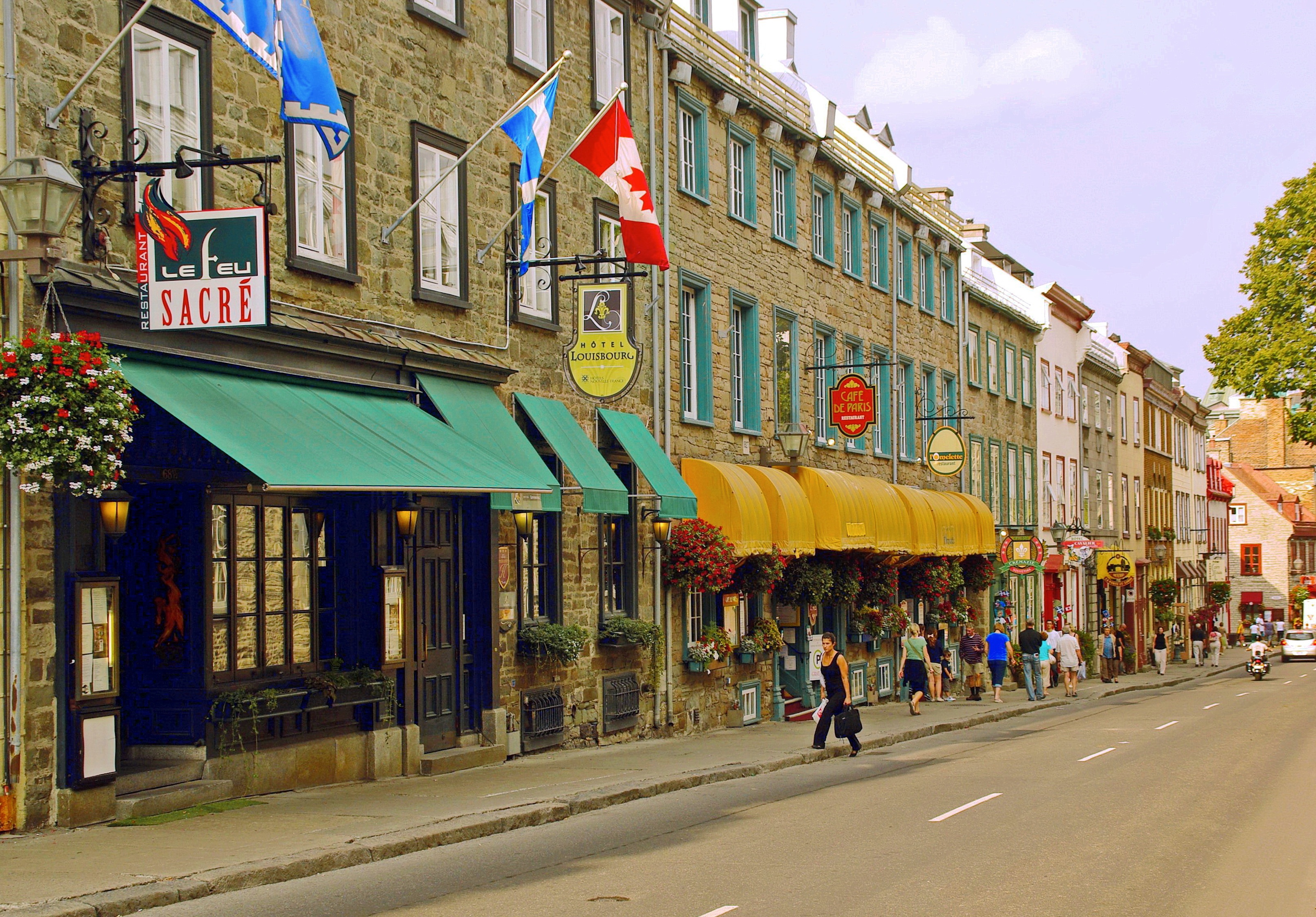 city, real people, famous Place, sky, nature, urban Scene, women, old quebec, trees, street, building, quebec, lower town, store, building Exterior, 2K, HD Wallpaper