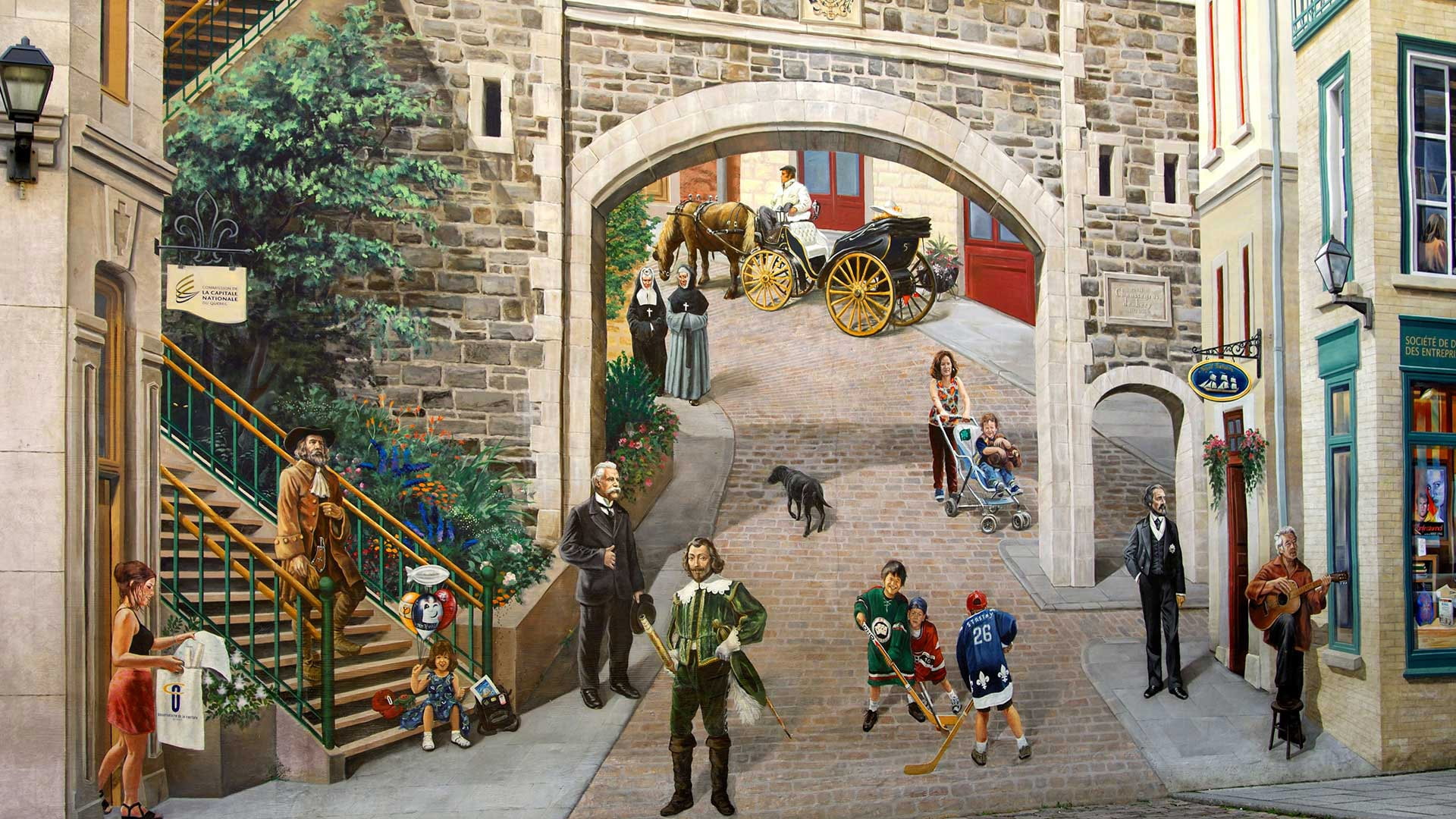 Canada, wall painting, 1080P, Place Royale, QC, HD Wallpaper
