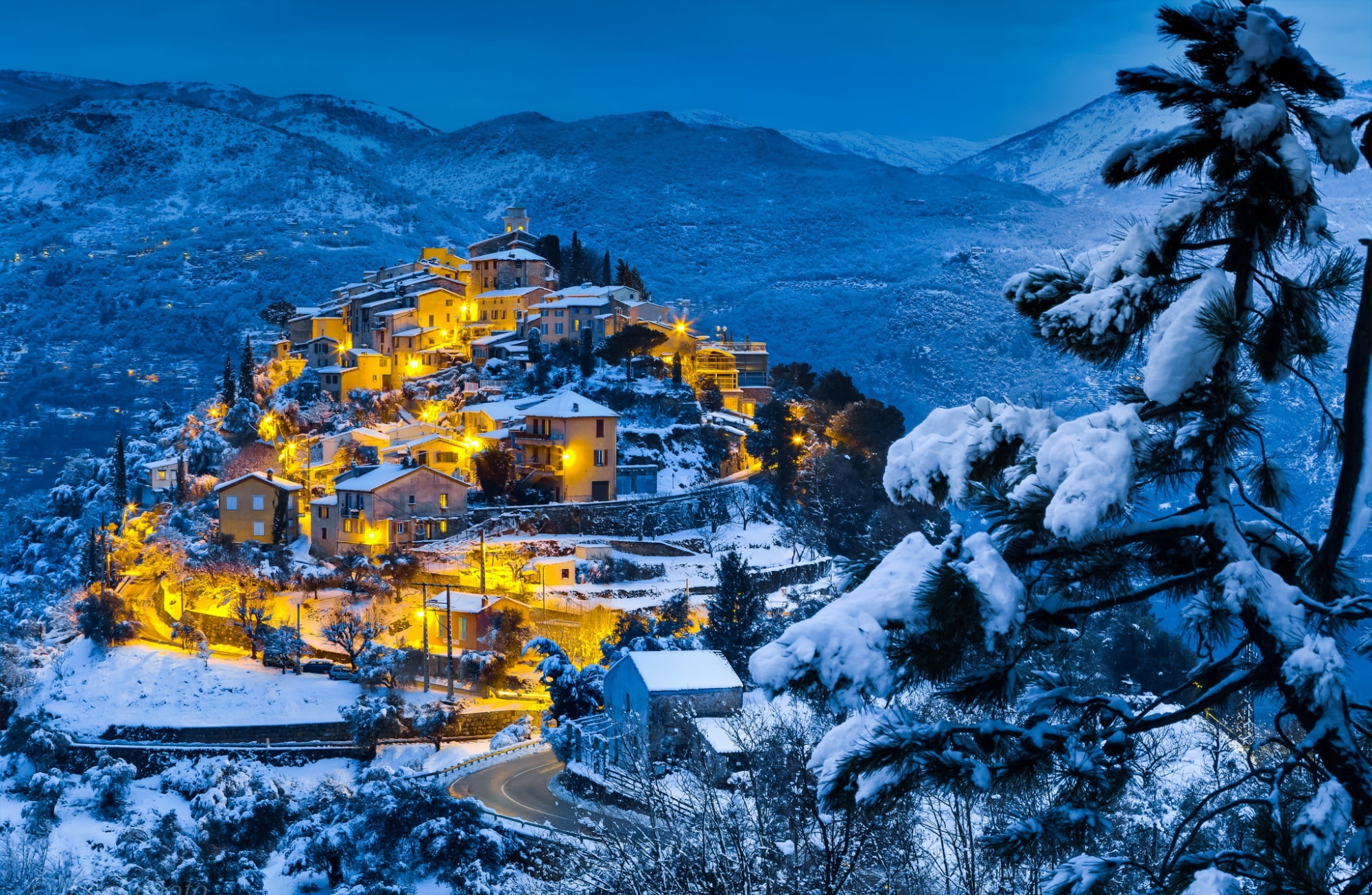 Yellow, houses, landscape, Christmas, architecture, 1080P, no people, scenics - nature, built structure, building, outdoors, Winter, nature, beside, house, HD Wallpaper