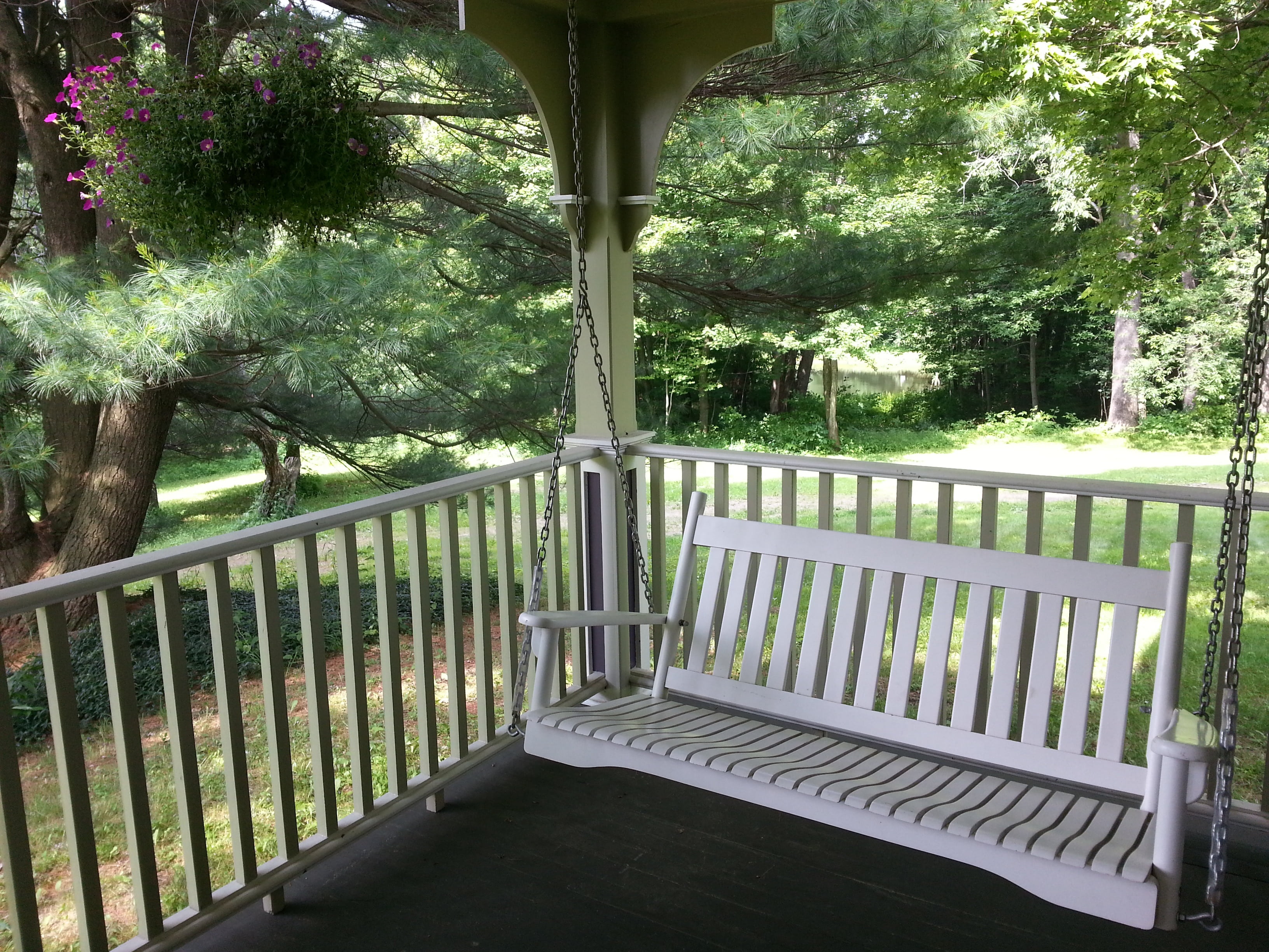 plant, cottage, park, porch, summer, railing, park - Man Made Space, no people, home, barrier, tree, outdoors, swing, quiet, nature, wood - Material, fence, HD Wallpaper