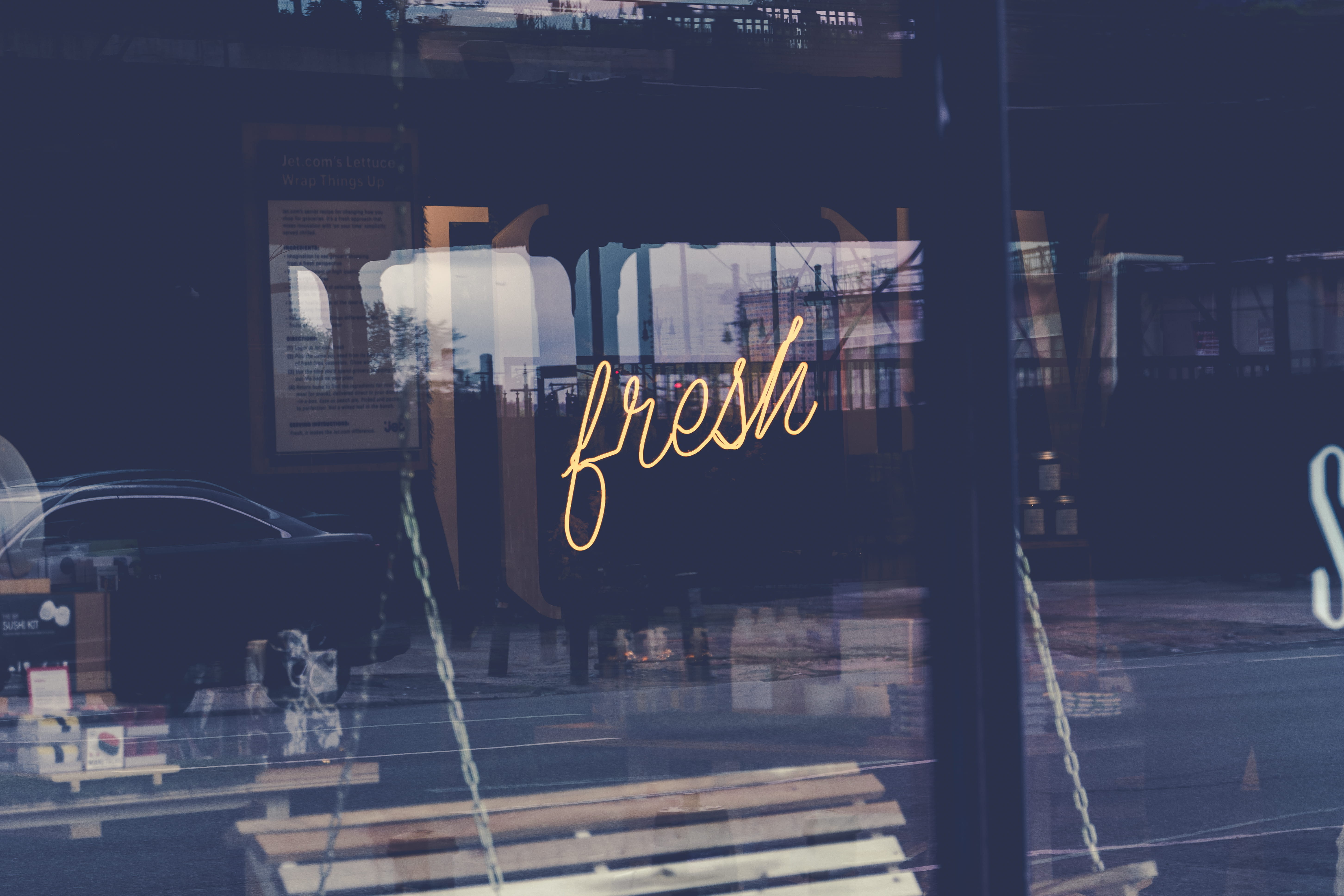architecture, fresh, window, text, night, wooden, reflection, establishment, printed, business, store window, transparent, glass, built structure, facade, HD Wallpaper