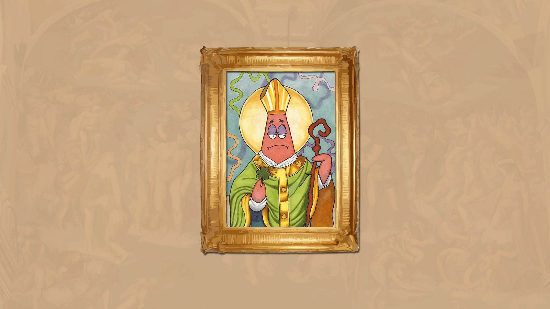 spirituality, belief, place of worship, female likeness, religion, indoors, humor, representation, picture frame, male likeness, paintings, creativity, HD Wallpaper