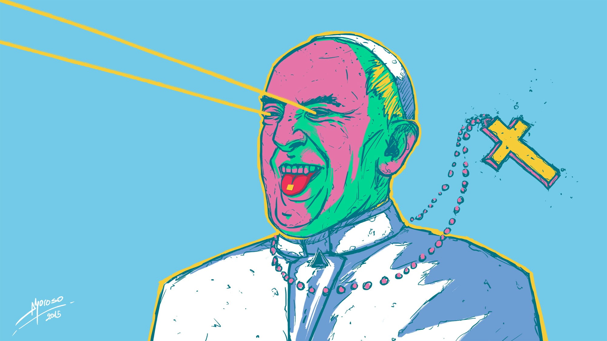 1080P, religion, drawing, cross, pope, HD Wallpaper
