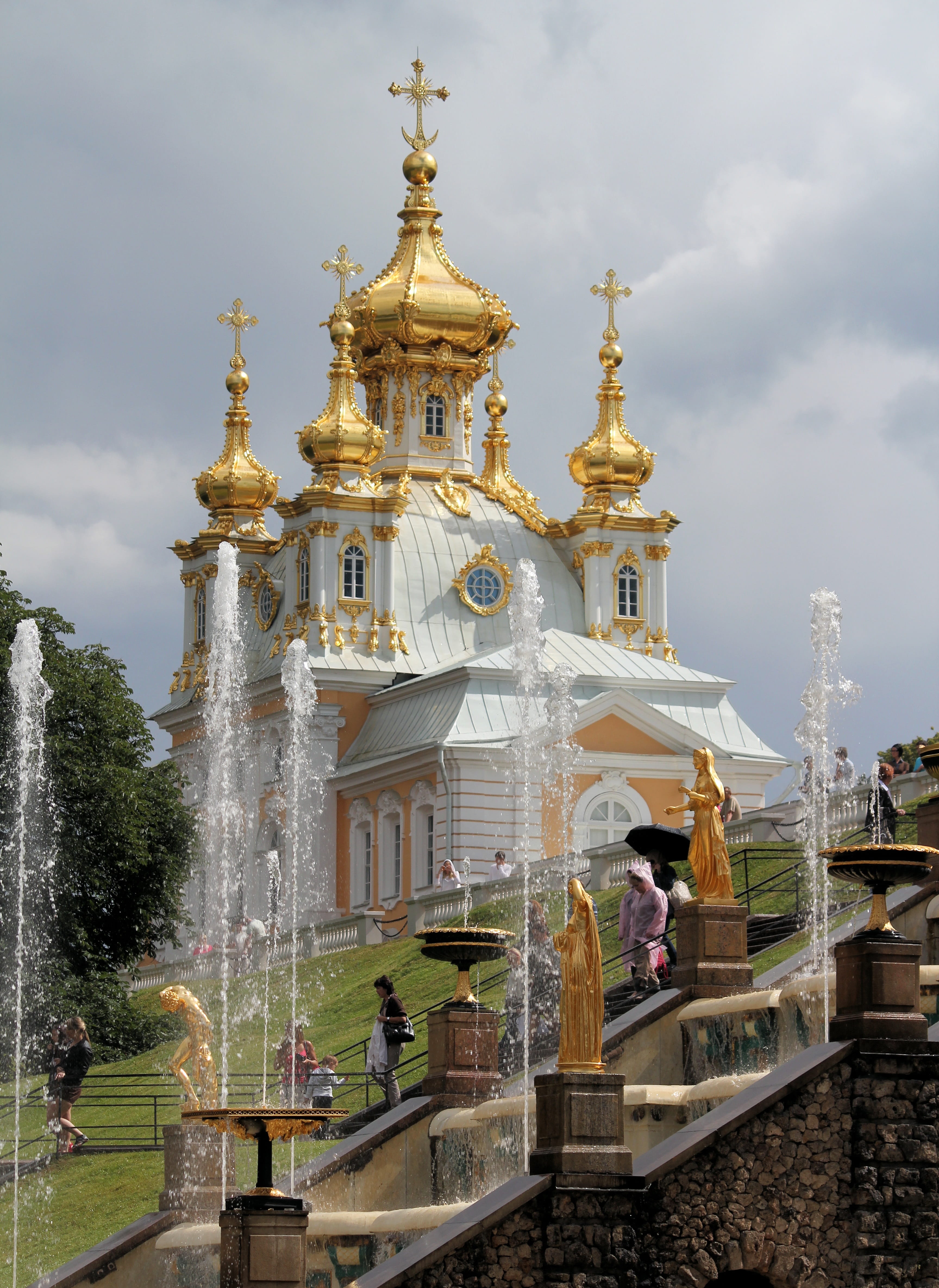 gold colored, unesco, ornate, sky, religion, gardens, travel destinations, incidental people, day, gold, 4K, built structure, nature, tourism, cloud - sky, Phone HD Wallpaper