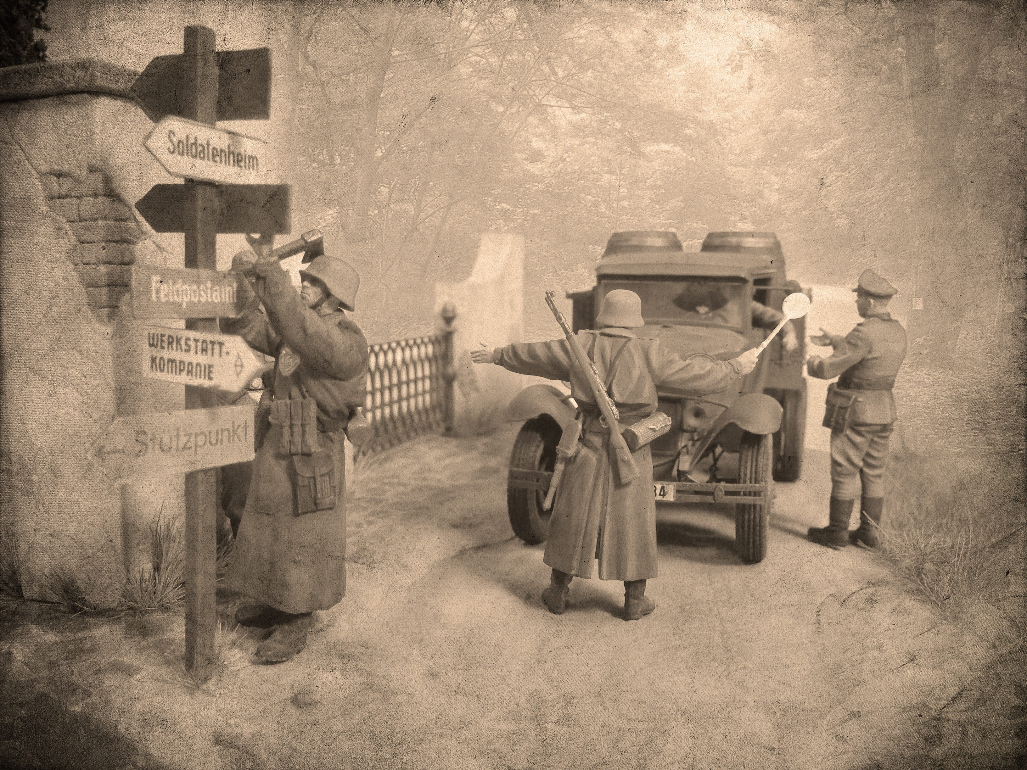 text, military, day, checkpoint, land vehicle, german, people, outdoors, group, architecture, 2K, standing, textured effect, truck, automatically, tea, HD Wallpaper