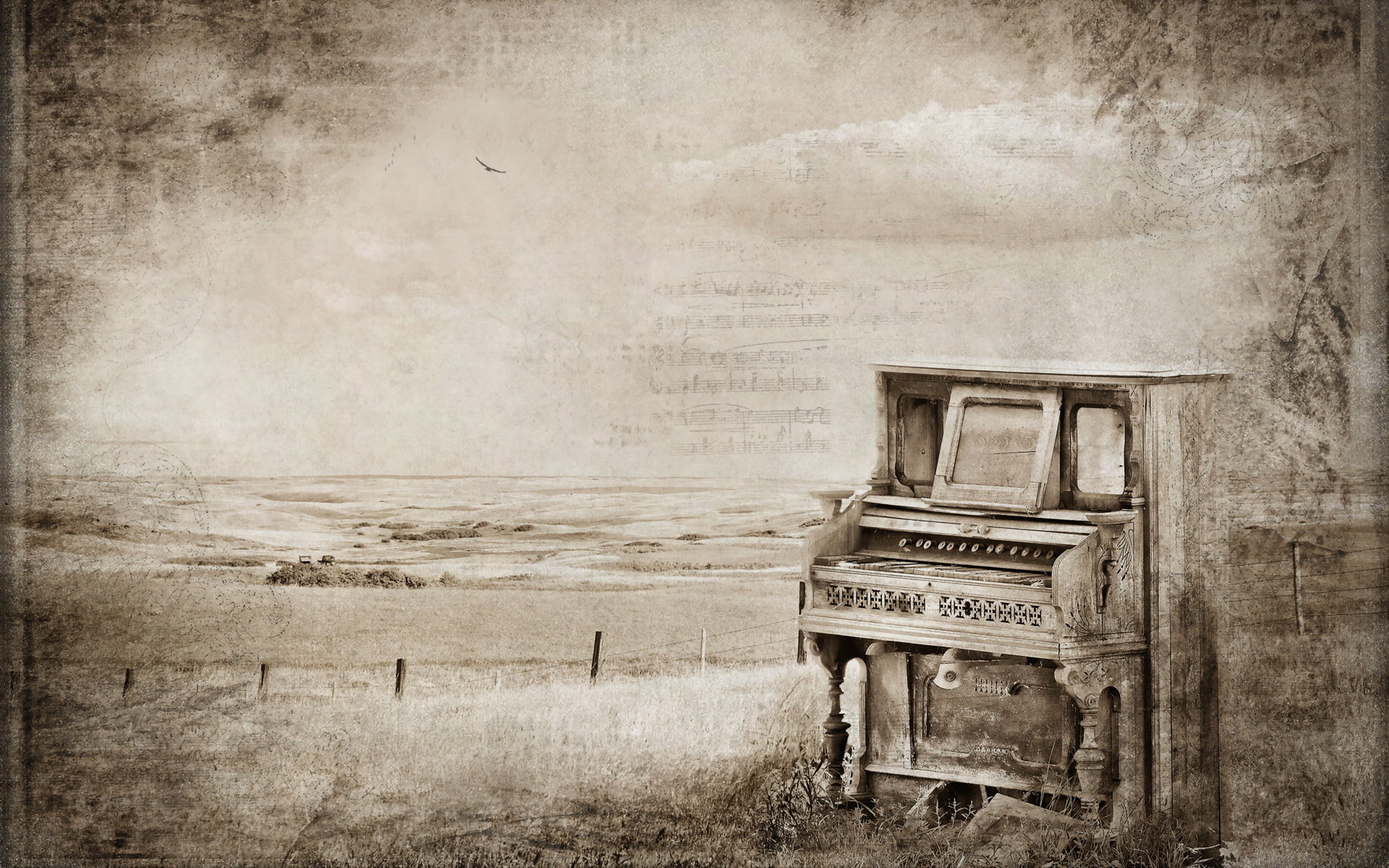 music, wood - material, brown, architecture, no people, 1080P, history, retro styled, piano, old, communication, antique, textured effect, dirty, vintage, HD Wallpaper