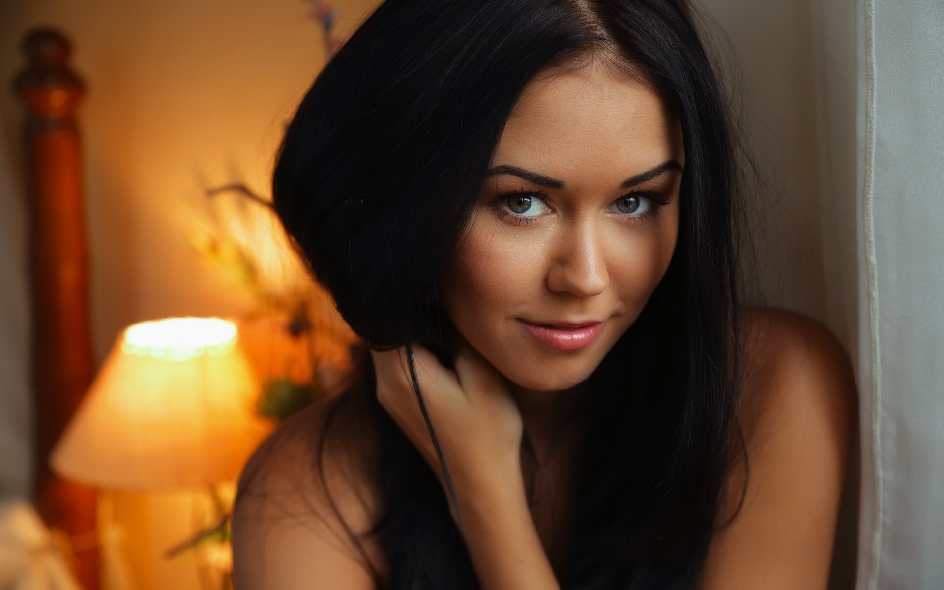 Macy B, eyes, women, brunette, lips, model, 1080P, HD Wallpaper
