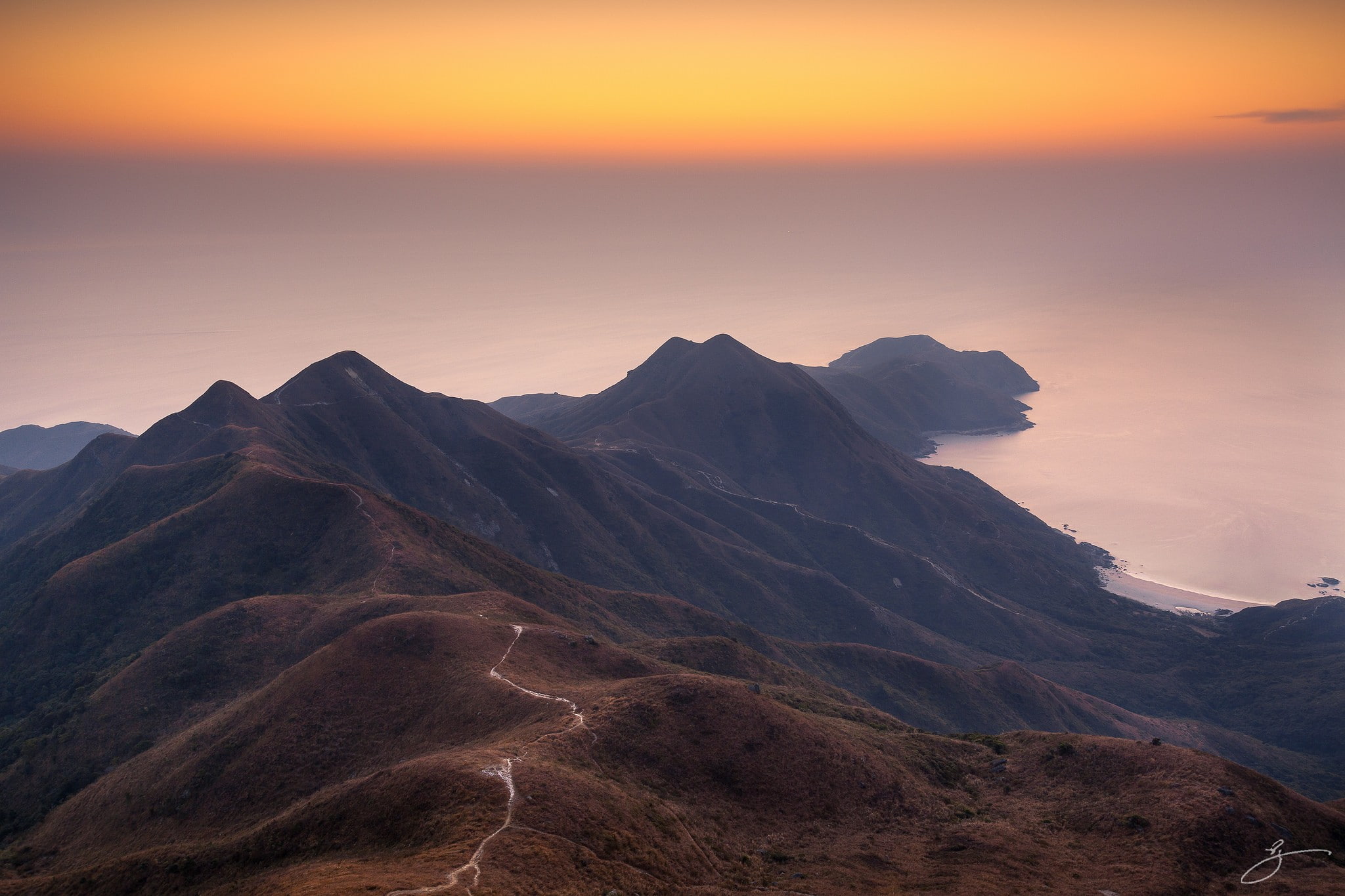 morning, hills, Hong Kong, sea, mountains, brown, hong, Sharp Peak, kong, China, peak, 1080P, sharp, beside, HD Wallpaper