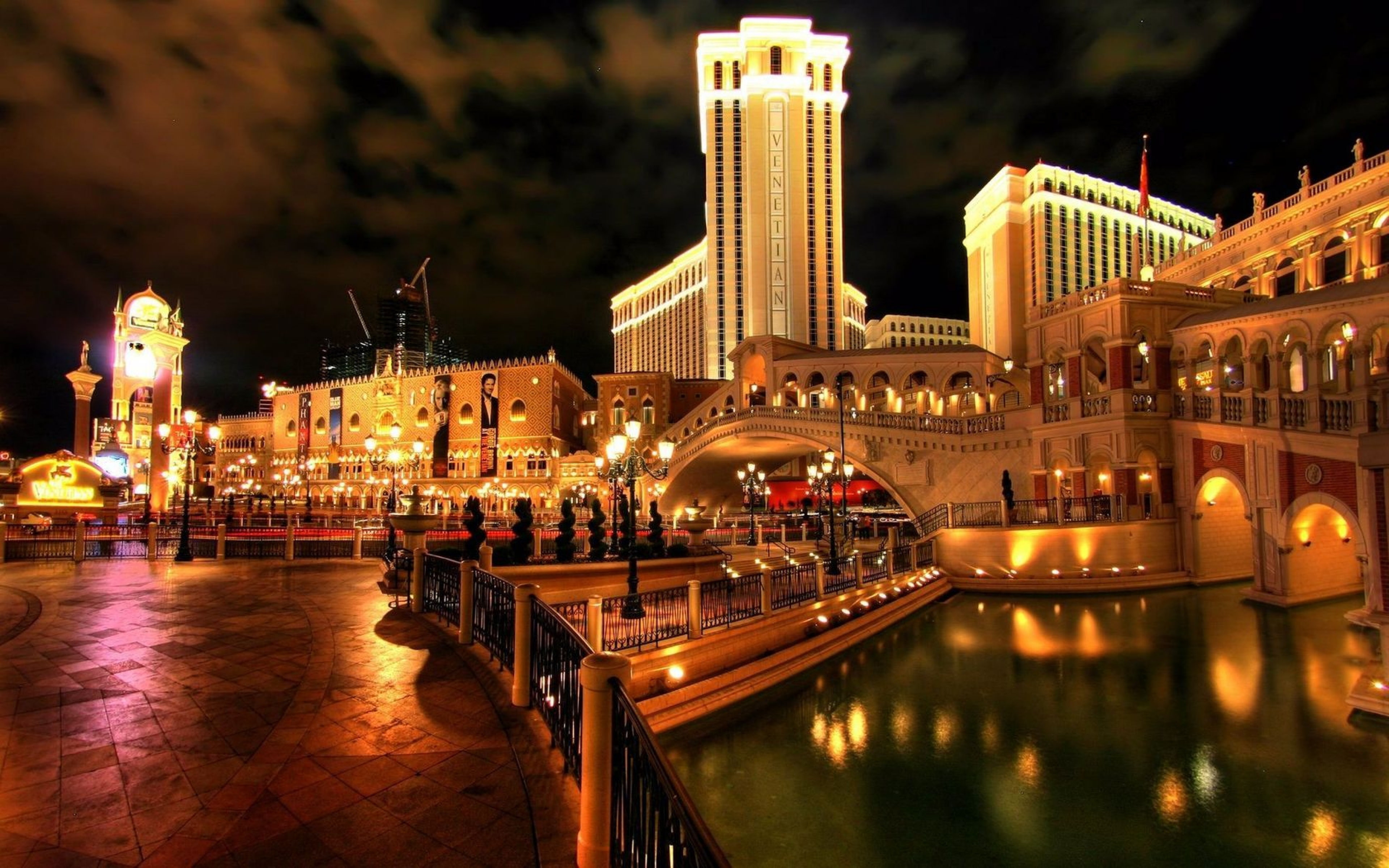 lights, bridge, beautiful, hotel, hd, decorative, fountains, las, venice, city, night, vegas, 4K, HD Wallpaper