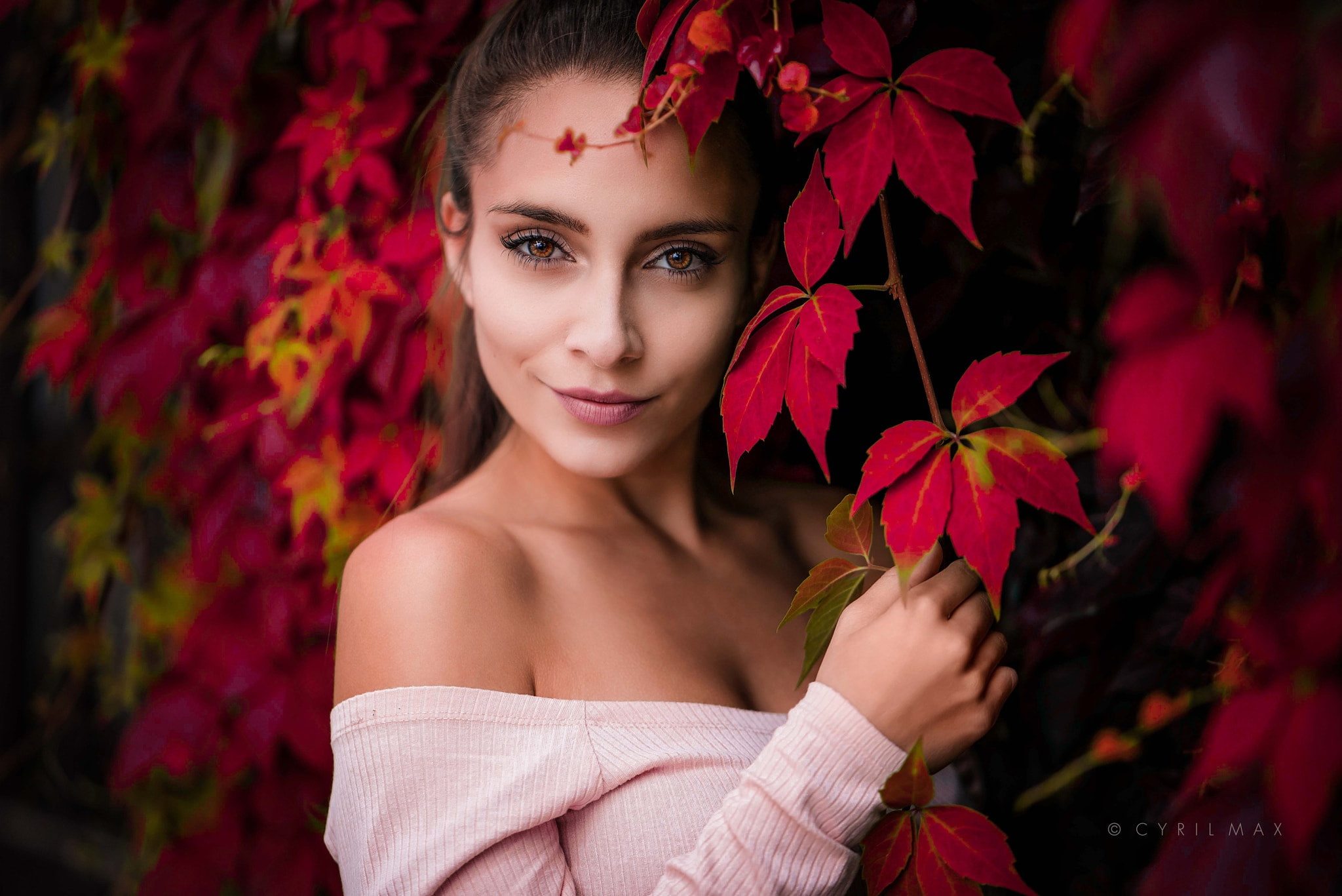 long hair, mouth, autumn, face, portrait, sweater, looking at camera, lips, looking at viewer, leaves, Pavlína, model, photo, photographer, brown eyes, HD Wallpaper