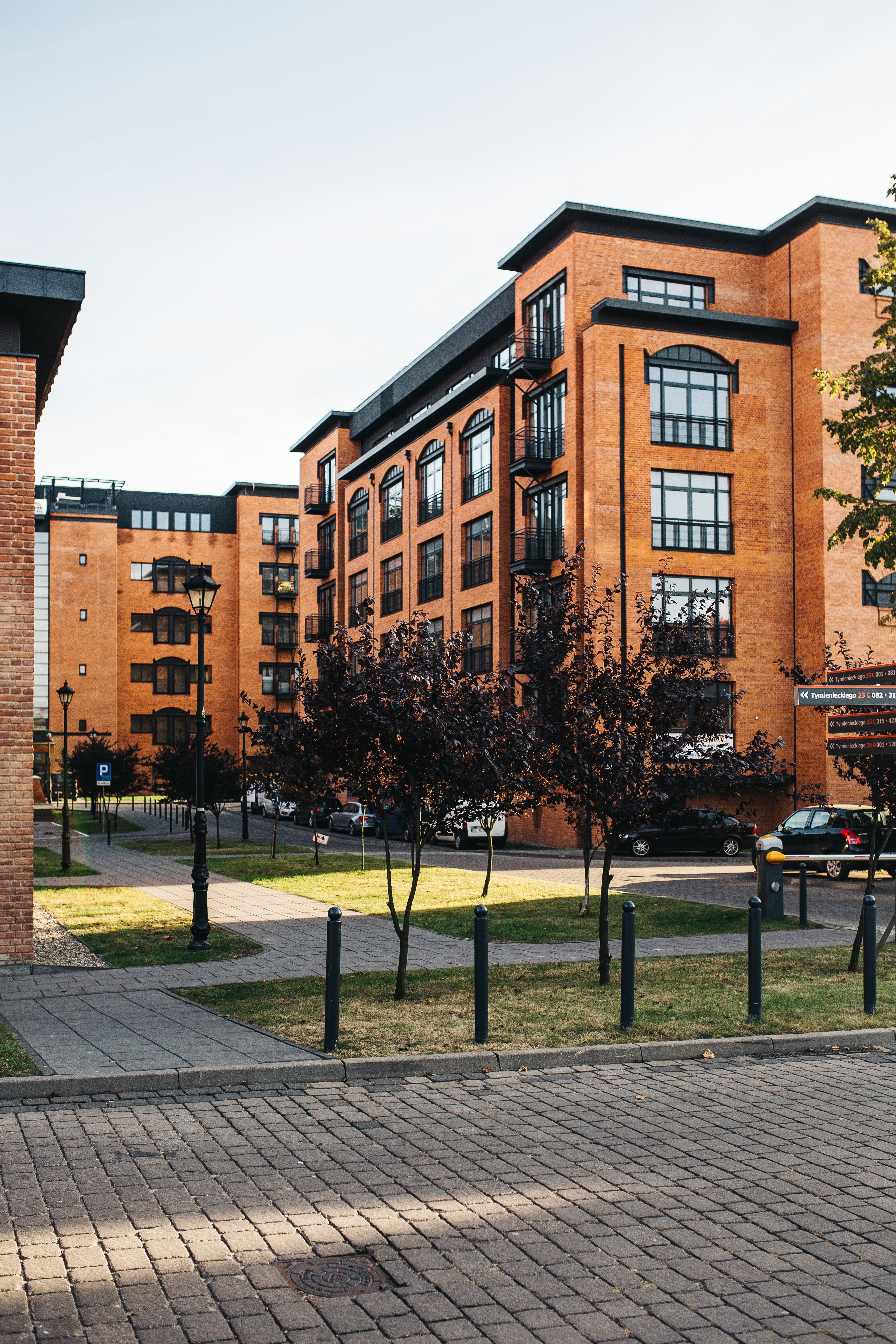 street, outdoors, apartment, nature, łódź, residential district, building Exterior, factory, bricks, tree, sky, urban Scene, urban, plant, town, Lodz, building, Phone HD Wallpaper