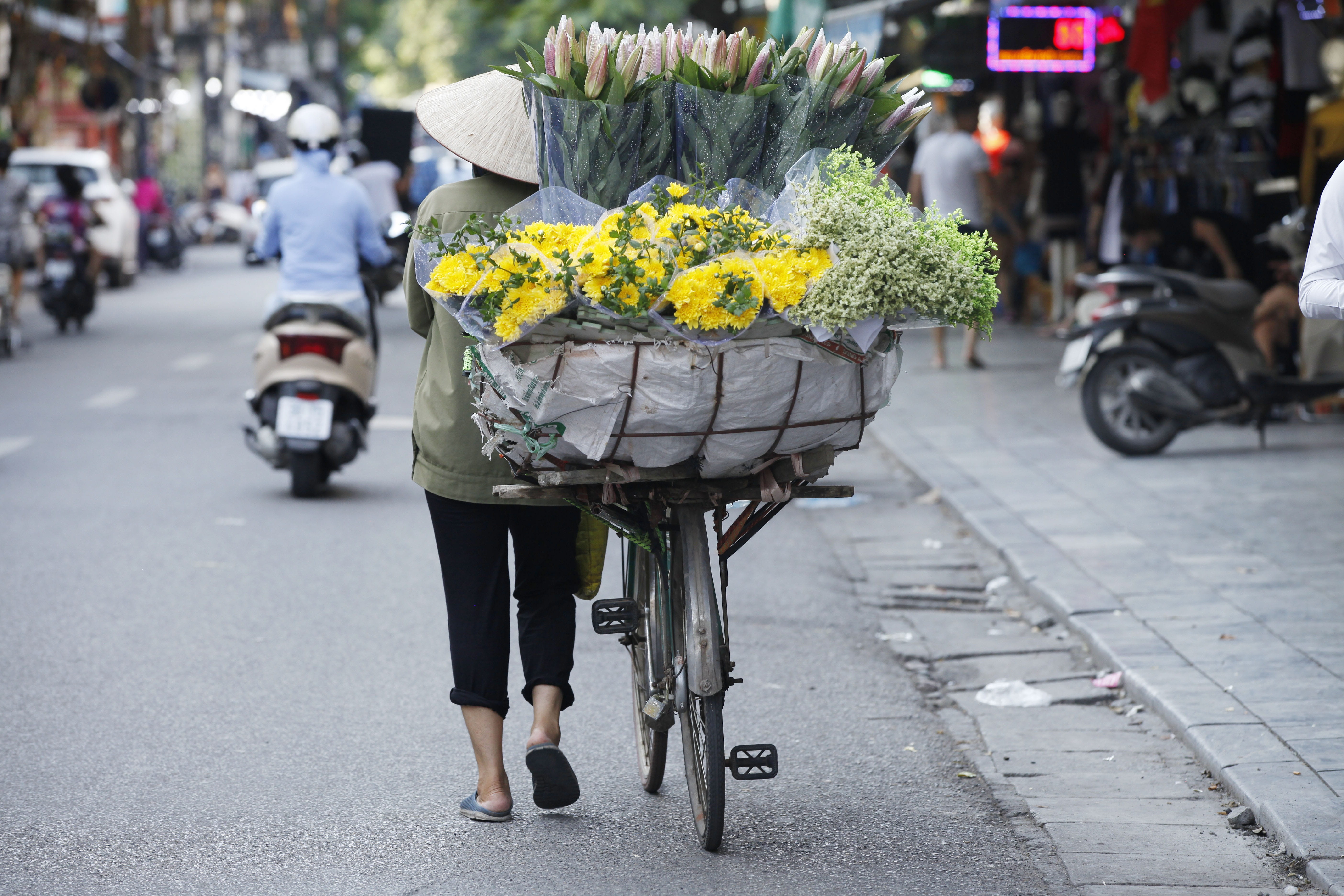city life, architecture, hanoi, incidental people, town, focus on foreground, vietnam people, vietnamese, city, bicycle in hanoi, outdoors, hanoi street, HD Wallpaper