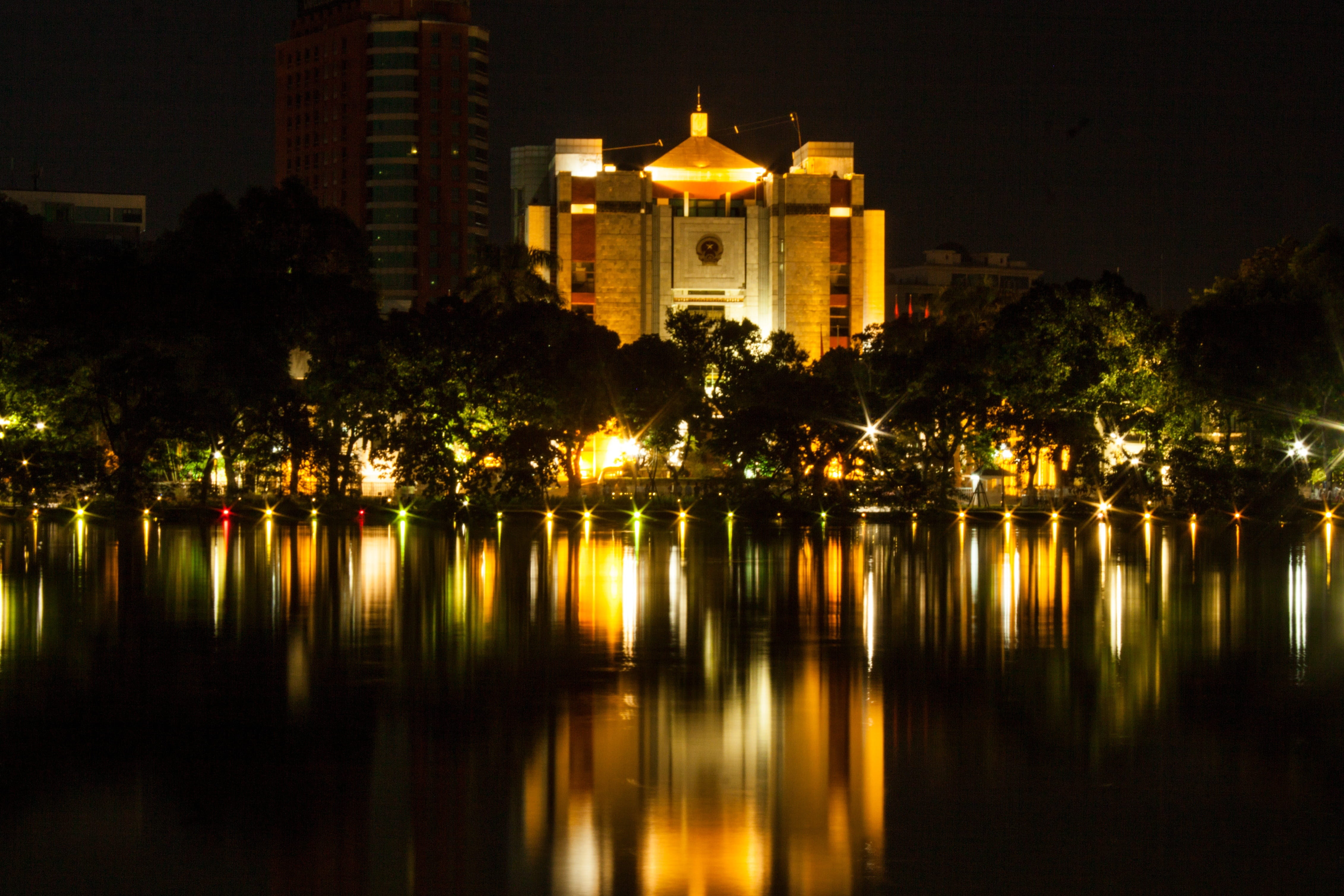 ho guom, travel destinations, illuminated, hotay, hoankiem, outdoors, ho hoan kiem, viet nam, travel, nature, religion, night, the past, no people, vietnamese, HD Wallpaper