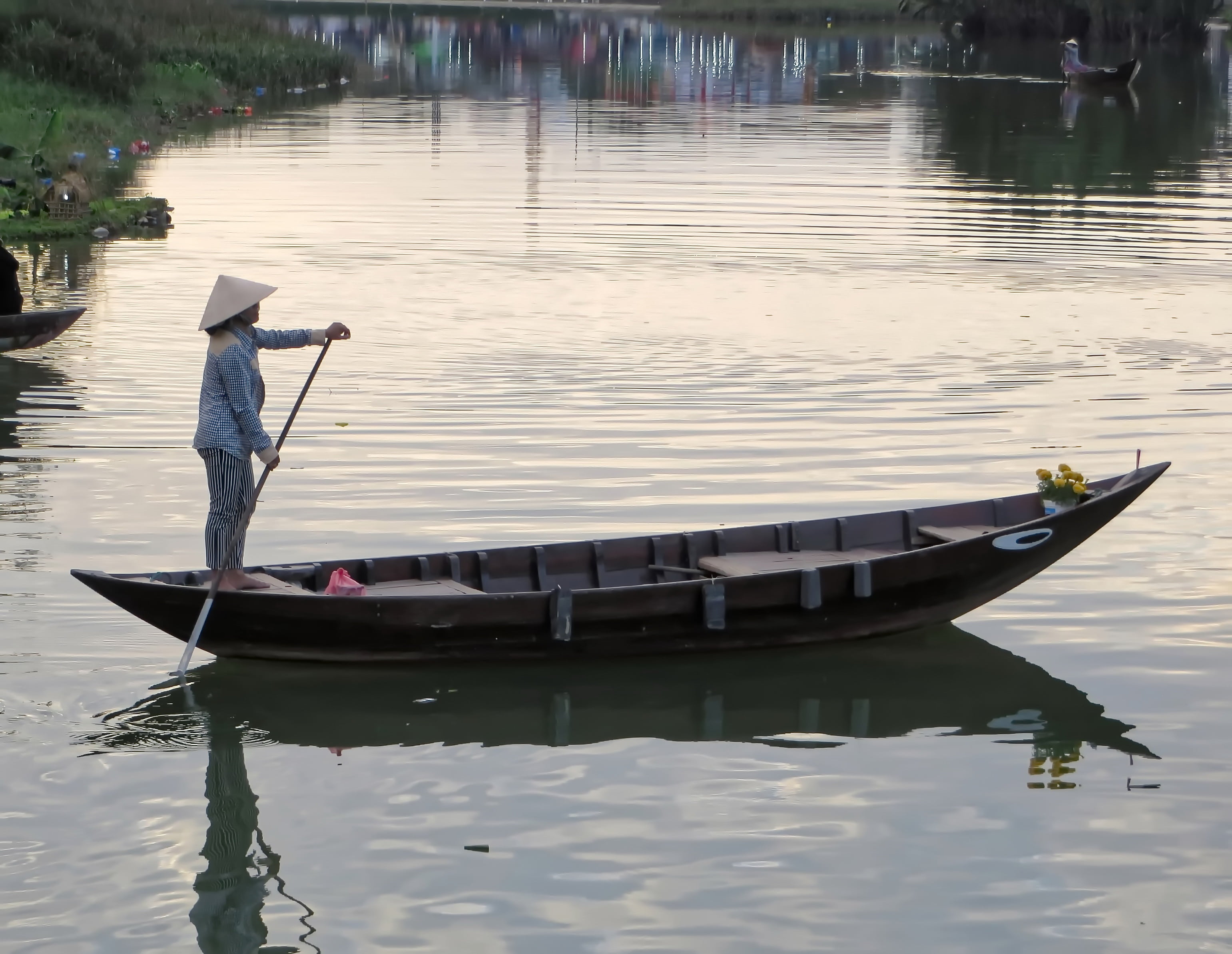 occupation, nautical vessel, nature, rowboat, one person, moored, travel, hoi-an, light, viet nam, evening, boat, river, beauty in nature, mode of transportation, HD Wallpaper