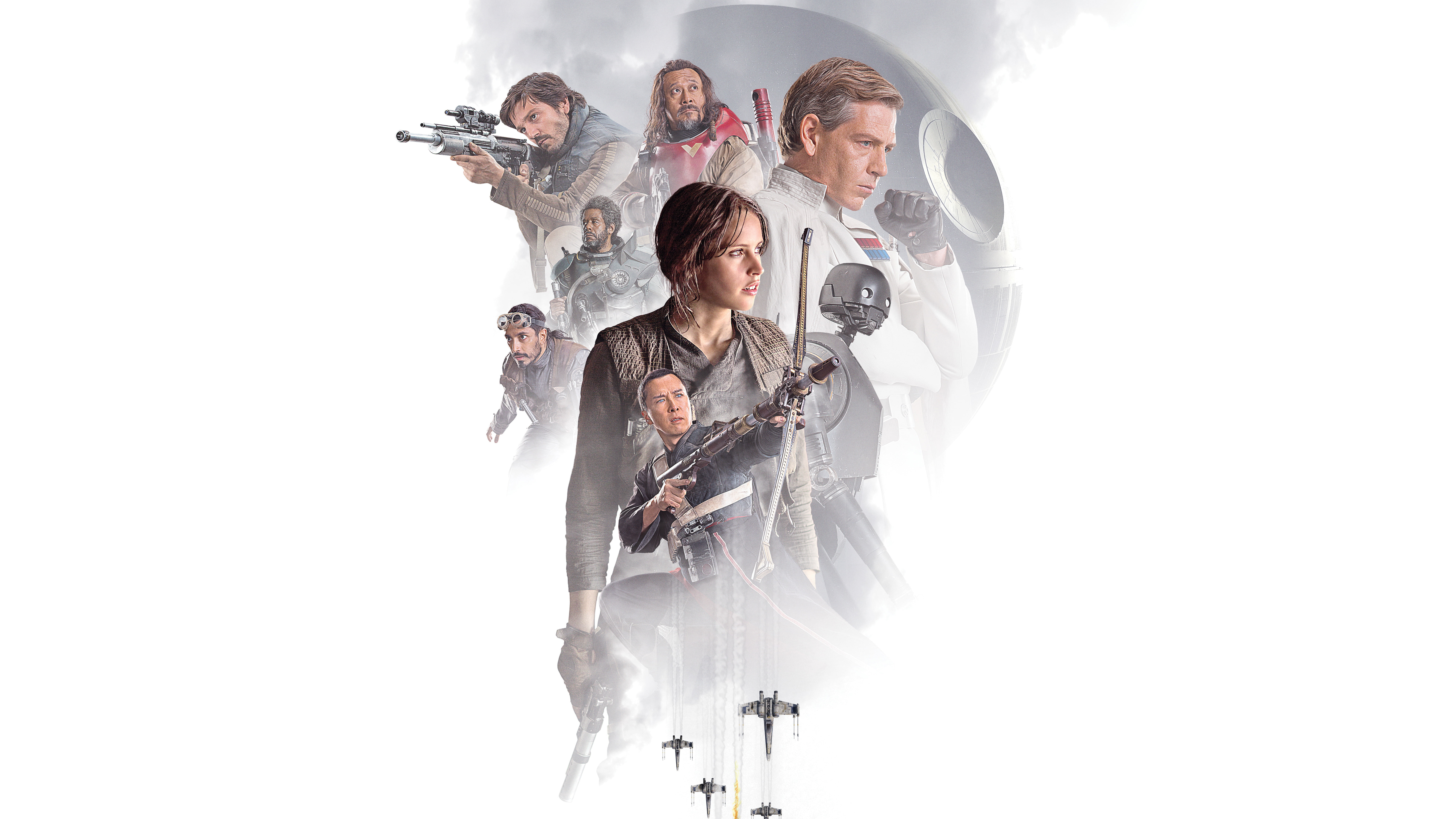 Felicity Jones, Wen Jiang, Forest Whitaker, 8K, 8K, Ben Mendelsohn, Riz Ahmed, Diego Luna, Alan Tudyk, 4K, Donnie Yen, Rogue One, HD Wallpaper