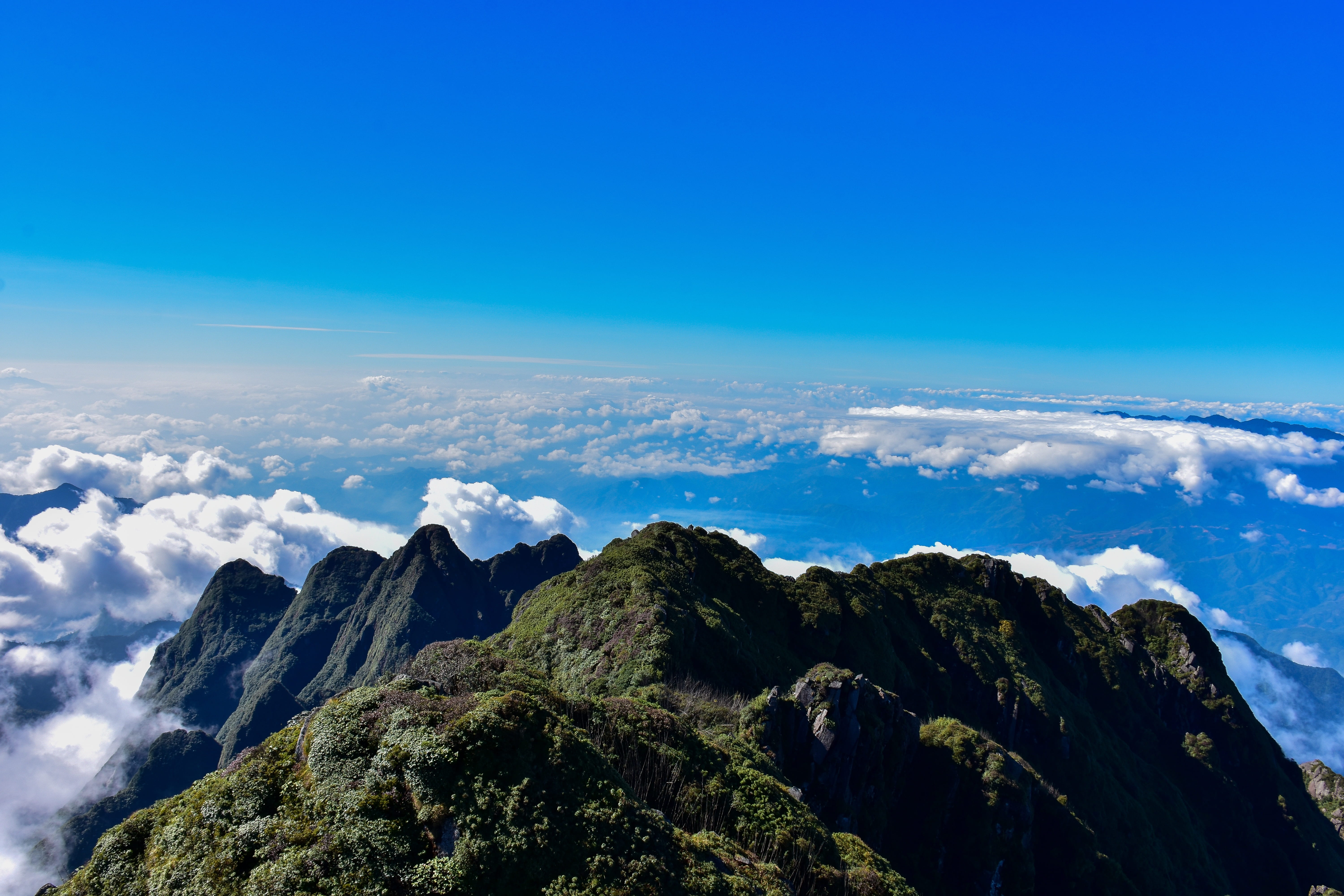 clouds, idyllic, sky, rock, mountain peak, 5K, copy space, sun, landscape, sunrise, tranquil scene, scenics - nature, environment, sapa, beauty in nature, HD Wallpaper
