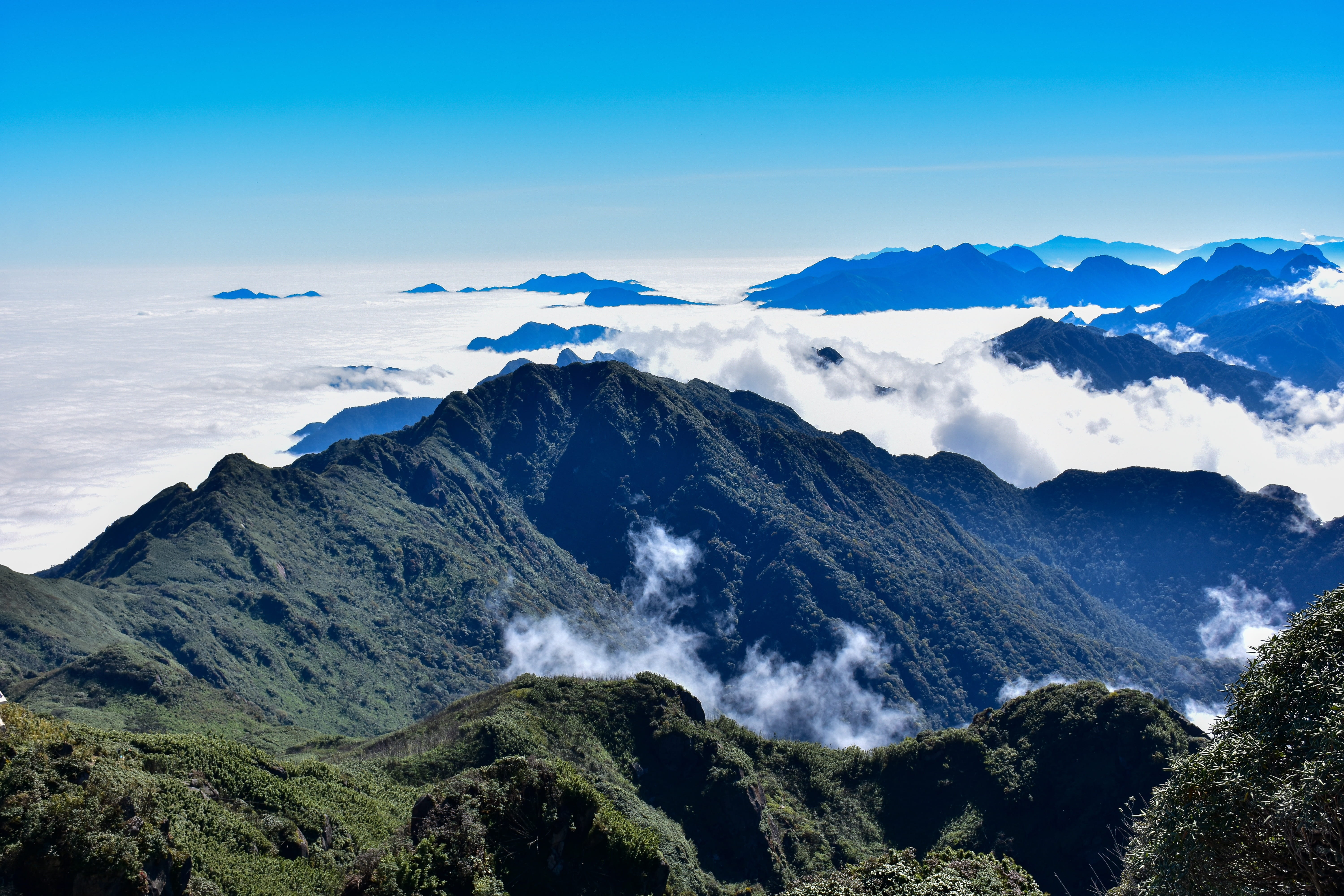 day, mountain, winter, tranquil scene, fansipan, landscape, no people, sky, scenics - nature, blue, outdoors, horizon, environment, non-urban scene, nature, HD Wallpaper