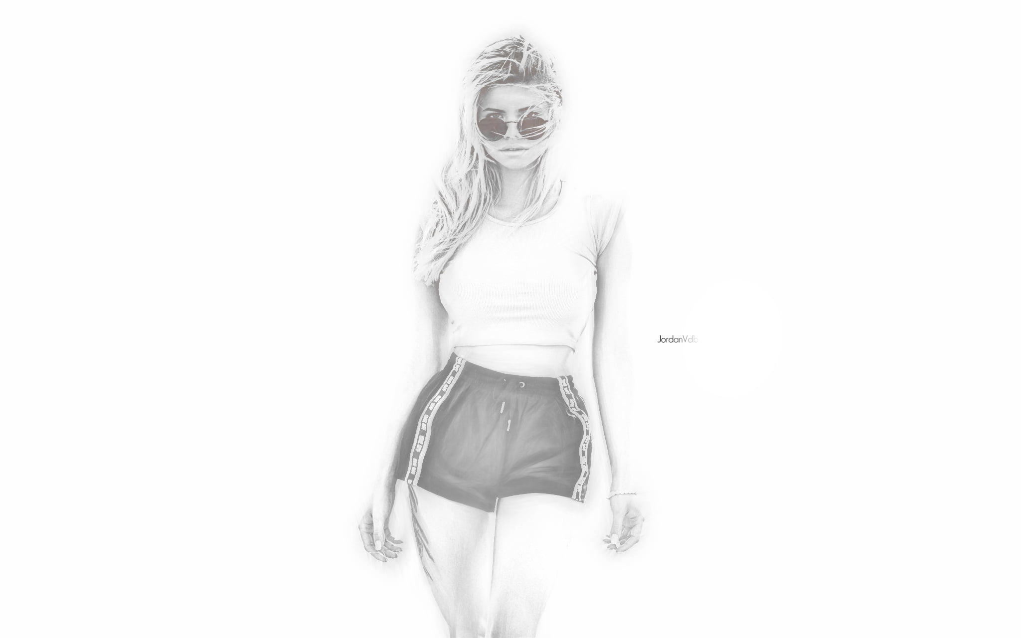 Nata Lee, white background, women, simple background, women with shades, 1080P, monochrome, HD Wallpaper