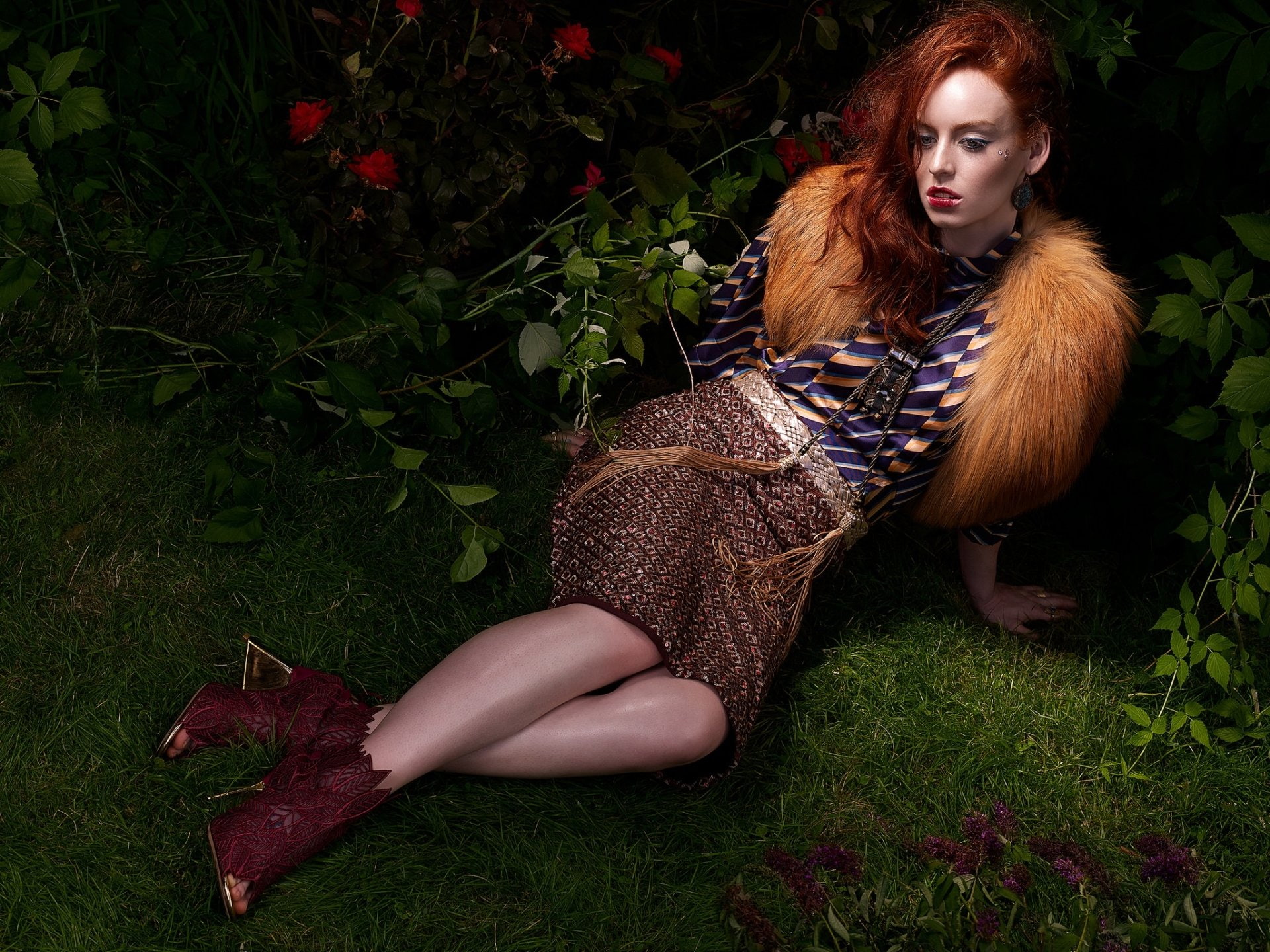 Fur, Girl, Lipstick, Boots, 1080P, Woman, Redhead, Model, Models, HD Wallpaper