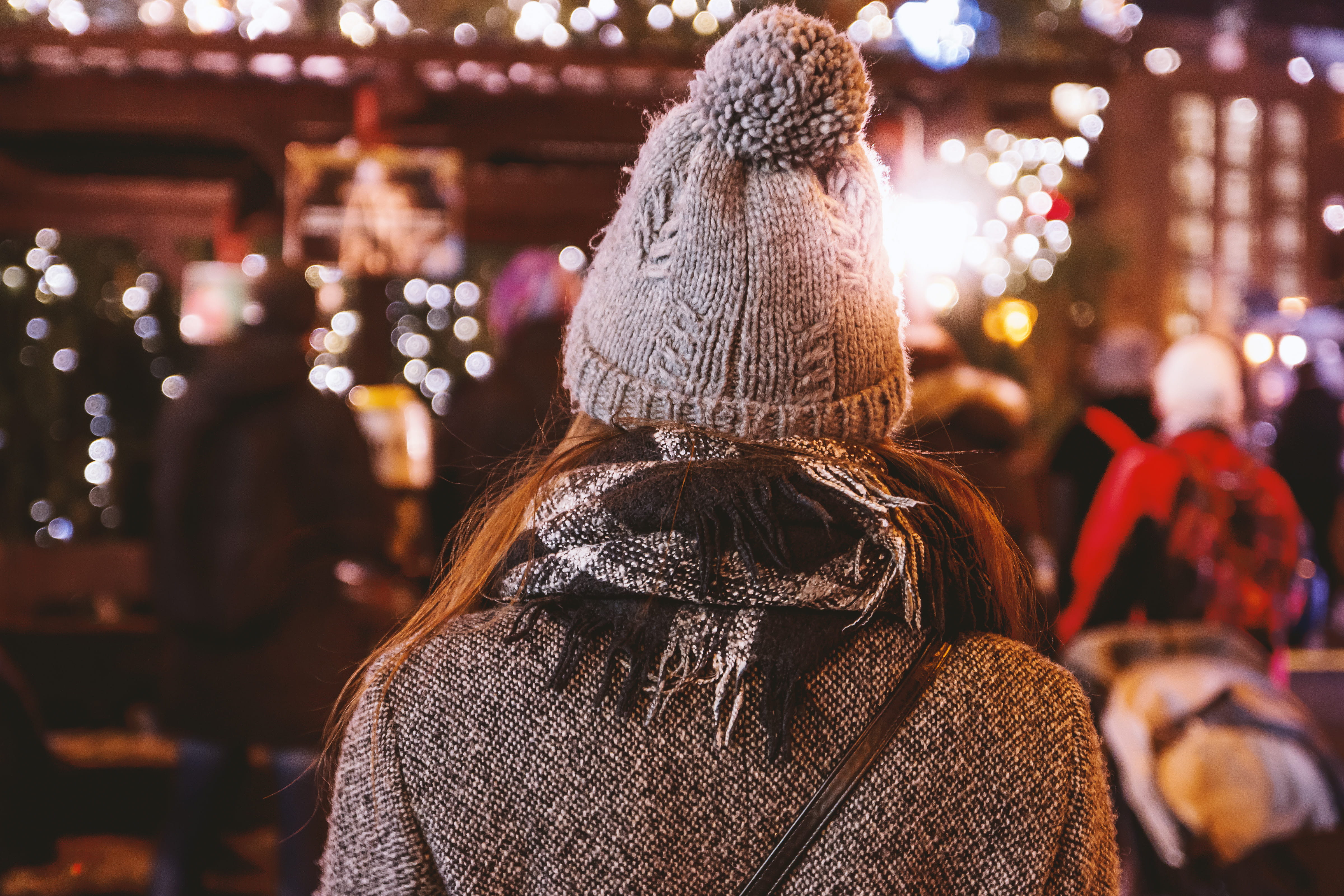 women, winter, holiday, celebration, lifestyles, portrait, christmas ornament, decoration, hairstyle, glow, clothing, back, light, christmas, focus on foreground, HD Wallpaper