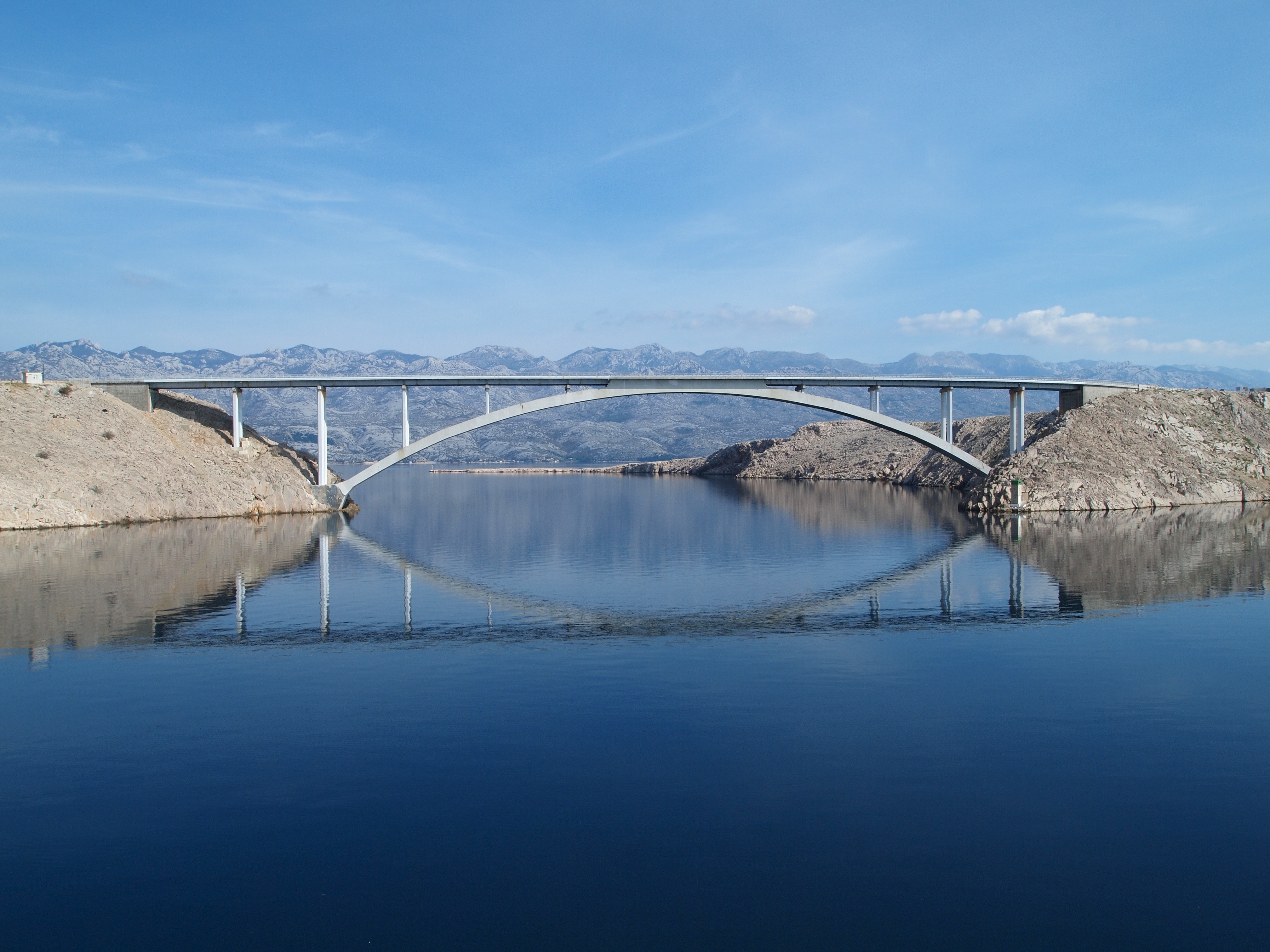 connection, island of pag, outdoors, nature, environment, tranquil scene, sea, mirroring, croatia, arch bridge, pager bridge, no people, reflection, bridge - man made structure, HD Wallpaper