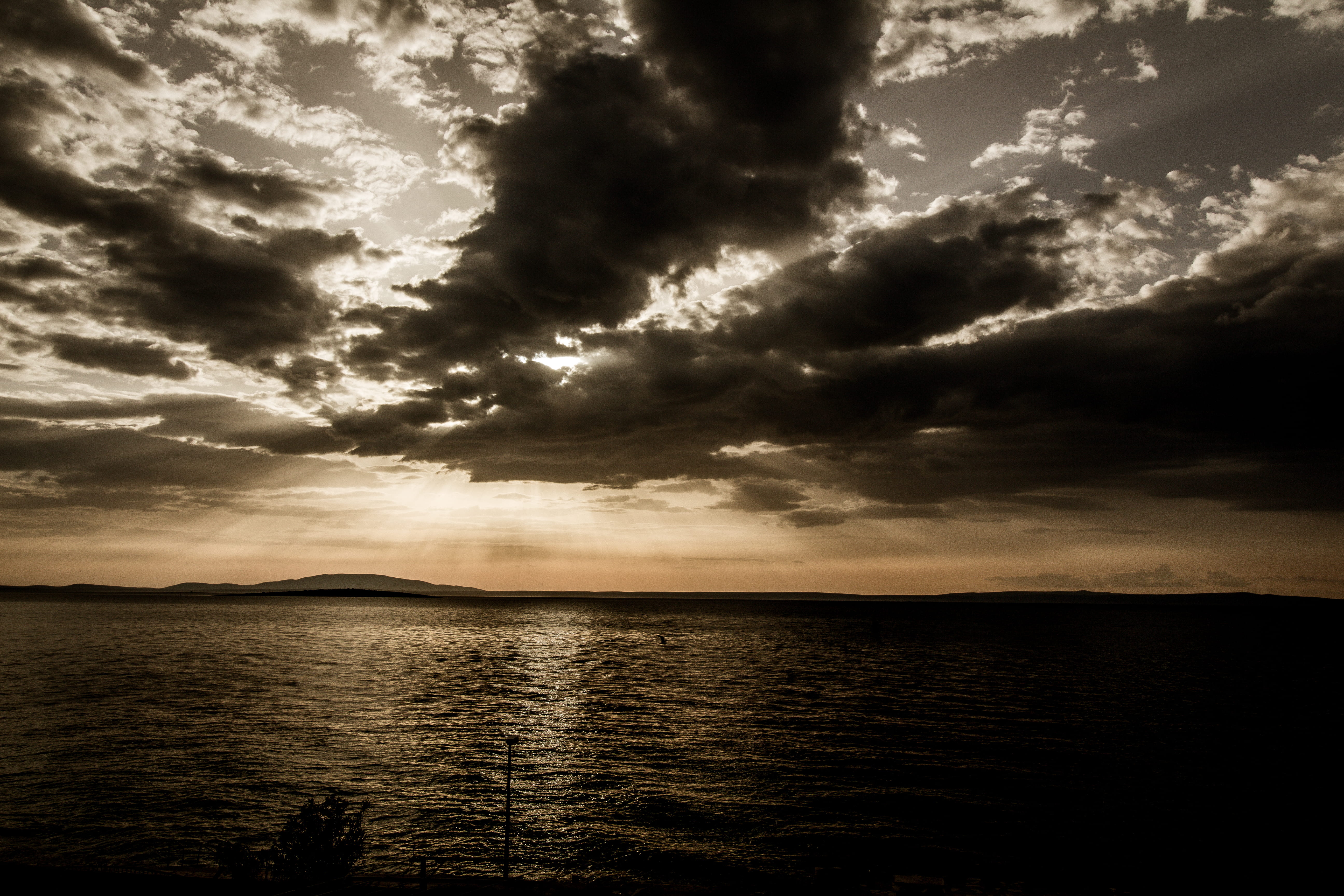 shore, overcast, cloud - sky, reflection, nature, water, croatia, sunset, horizon, 5K, tranquil scene, idyllic, sunlight, scenics - nature, sea, beauty in nature, HD Wallpaper