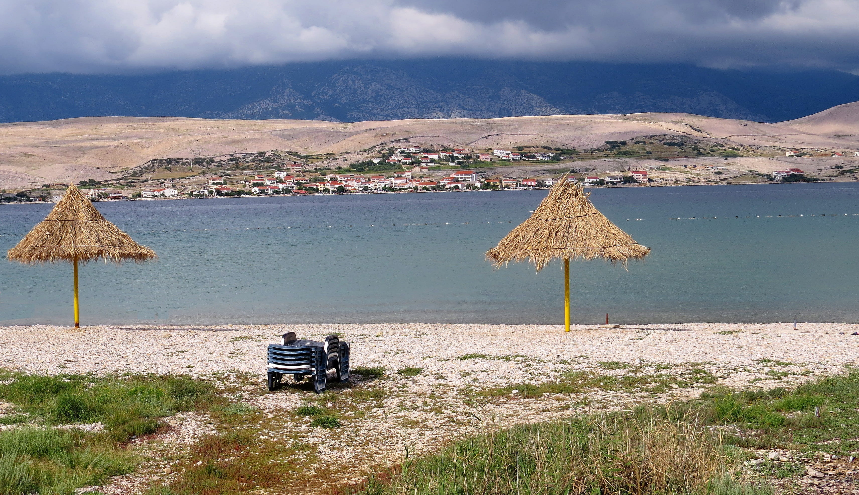 memories holidays, sea, outdoors, the spirit of, water, no people, landscape, scenics - nature, view, Beach, 2K, cove, coast, pag, land, the coast, umbrellas, HD Wallpaper